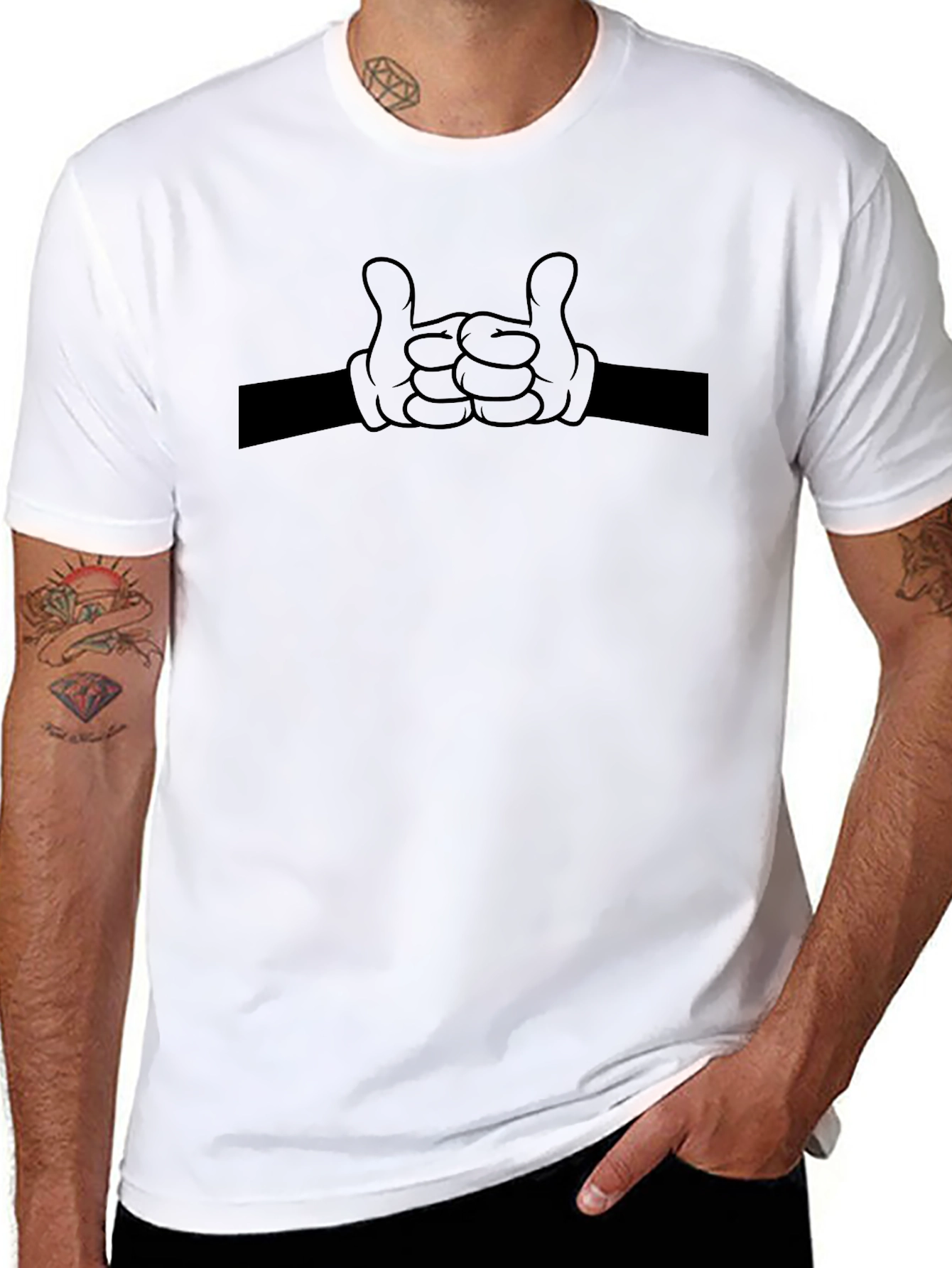 Cartoon Hands Fist Bump Black T-Shirt