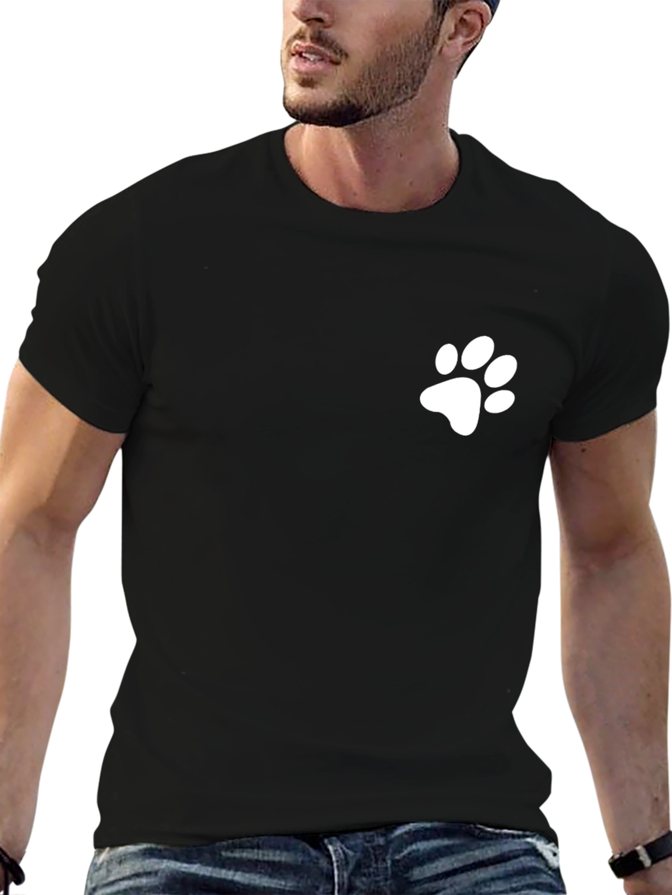 Mens Black T-Shirt with White Paw Print