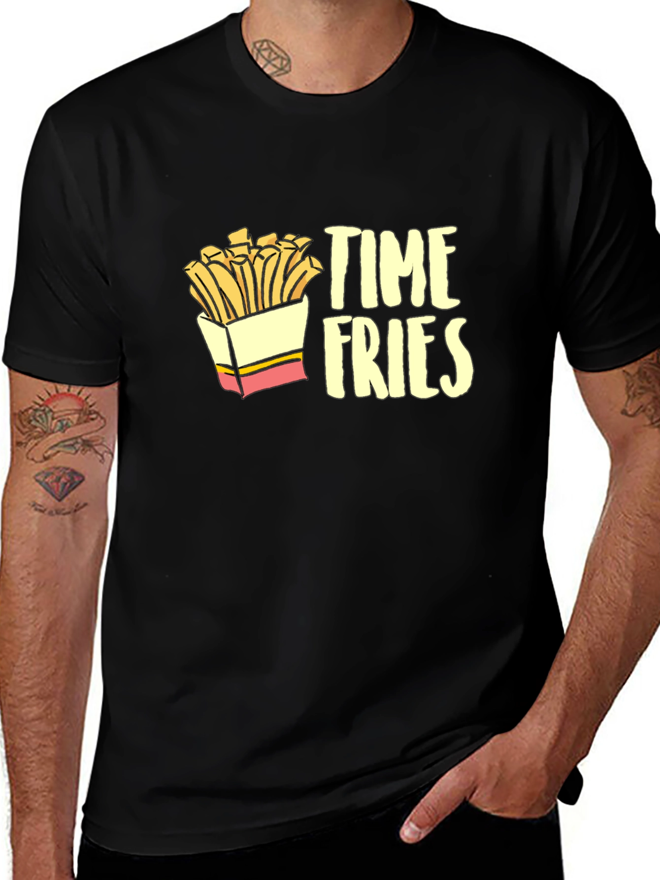 Time Fries Mens Black Graphic T-Shirt