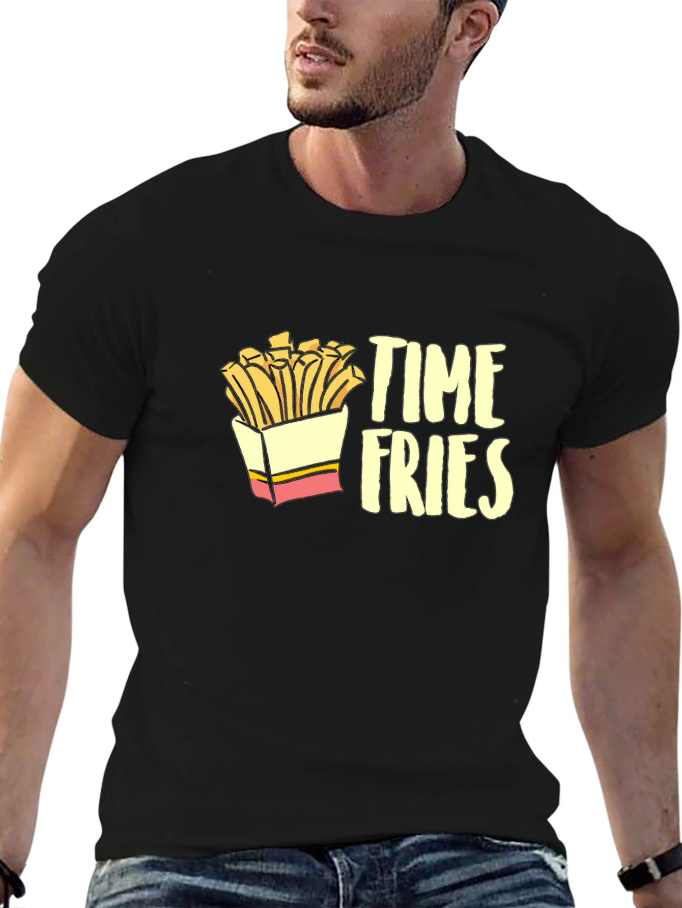 Time Fries Mens Black Graphic T-Shirt