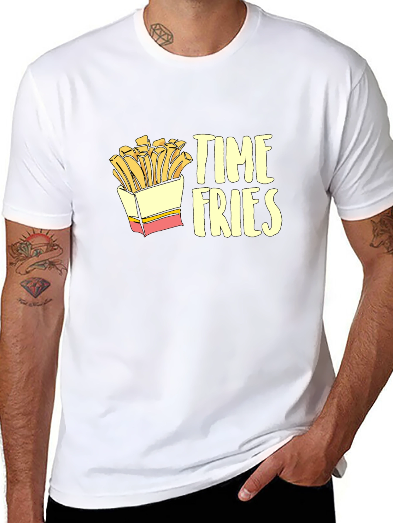 Time Fries Mens Black Graphic T-Shirt