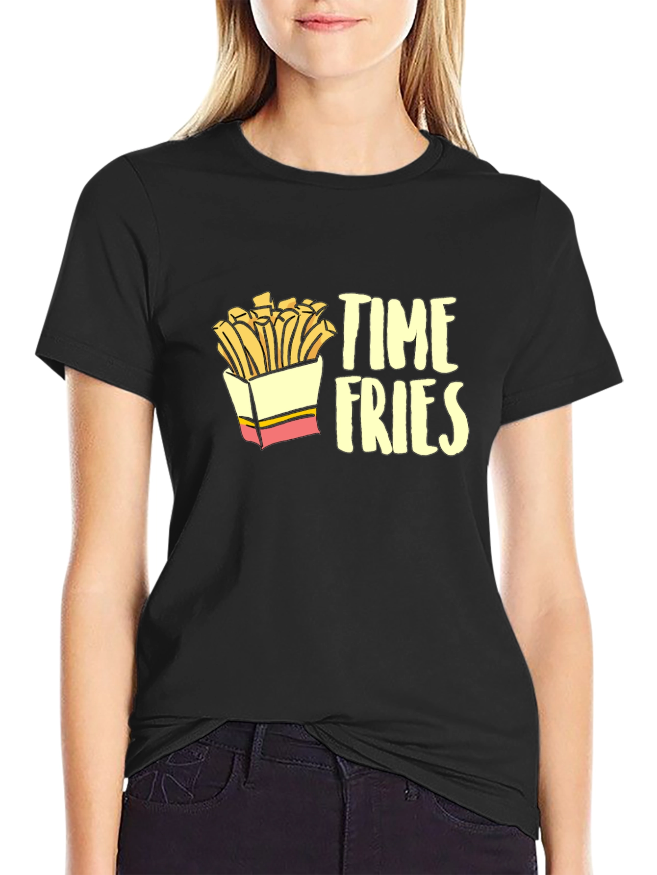 Time Fries Mens Black Graphic T-Shirt