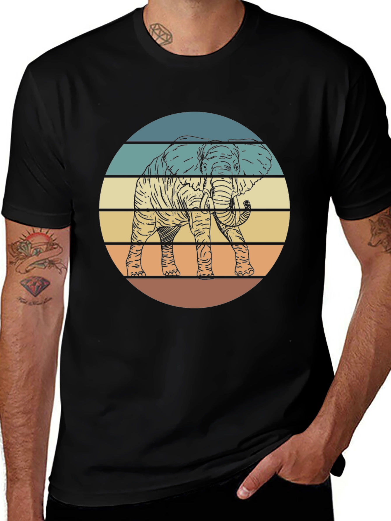 Retro Elephant Sunset Graphic T-Shirt