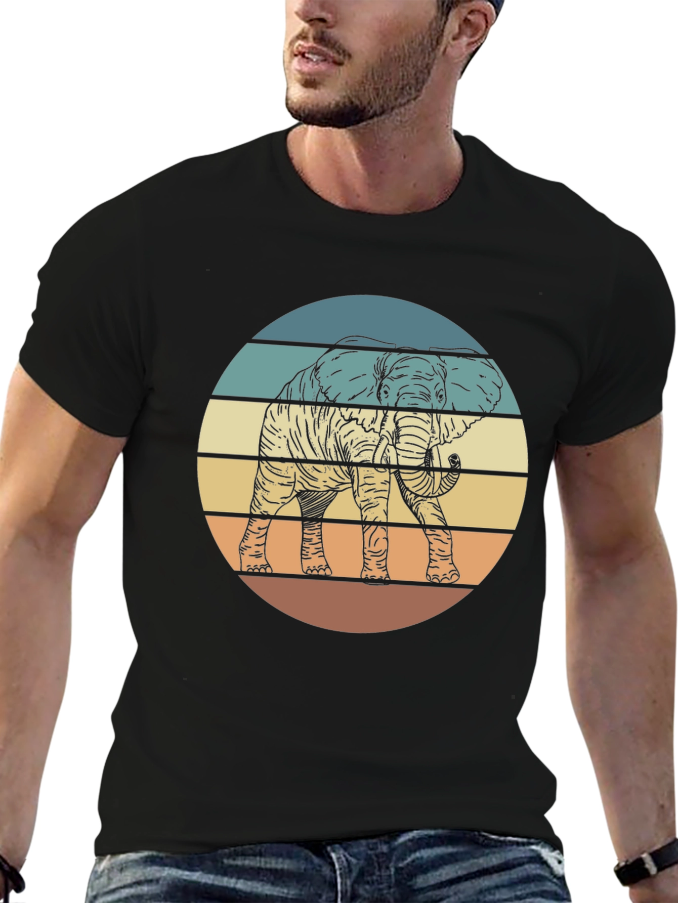 Retro Elephant Sunset Graphic T-Shirt
