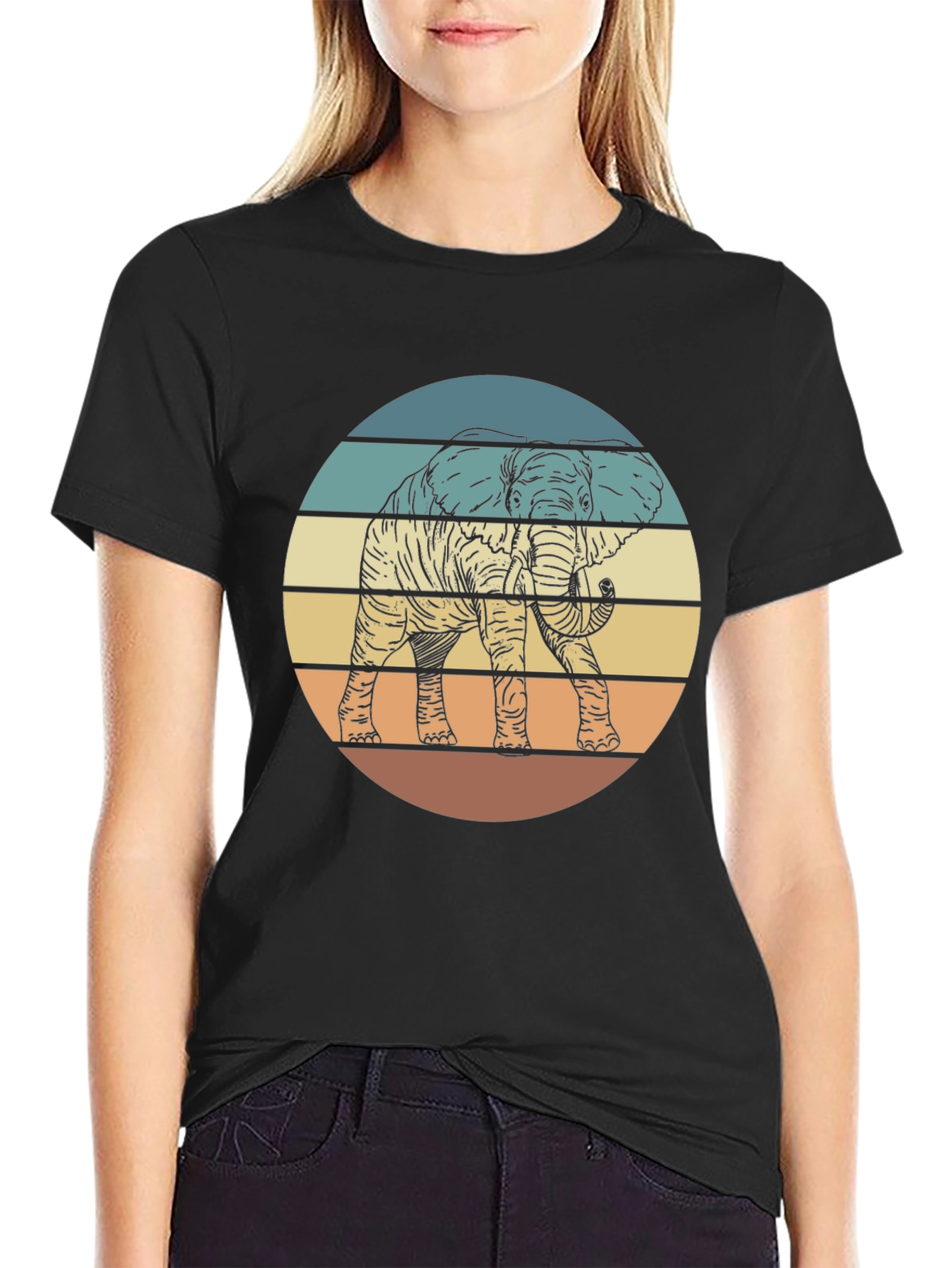 Retro Elephant Sunset Graphic T-Shirt