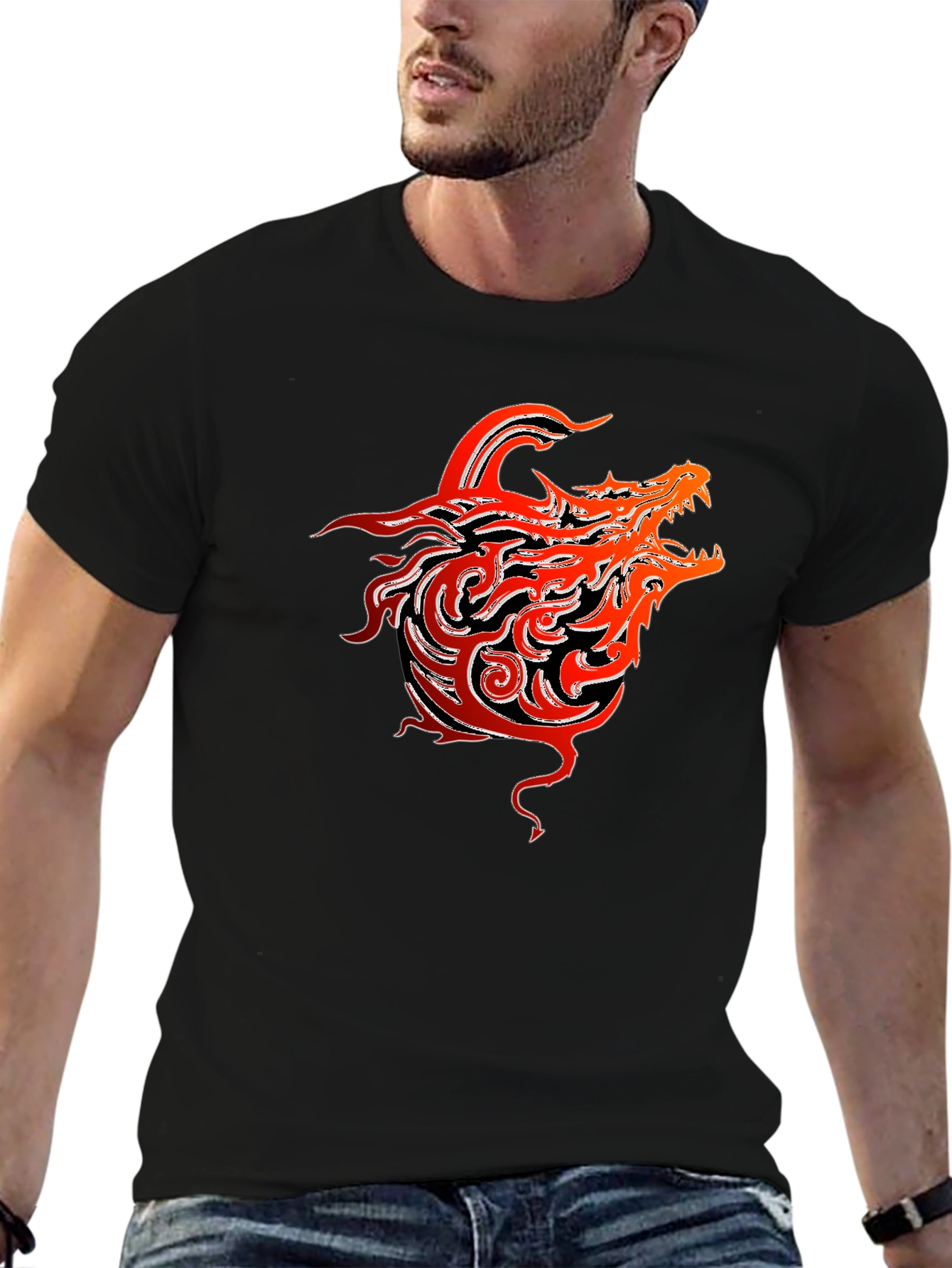 Dragon Graphic T-Shirt - Bold Tribal Design