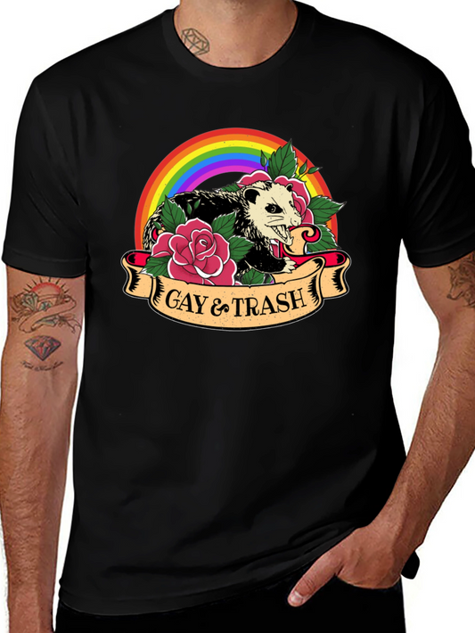 Gay & Trash Possum Rainbow Graphic T-Shirt