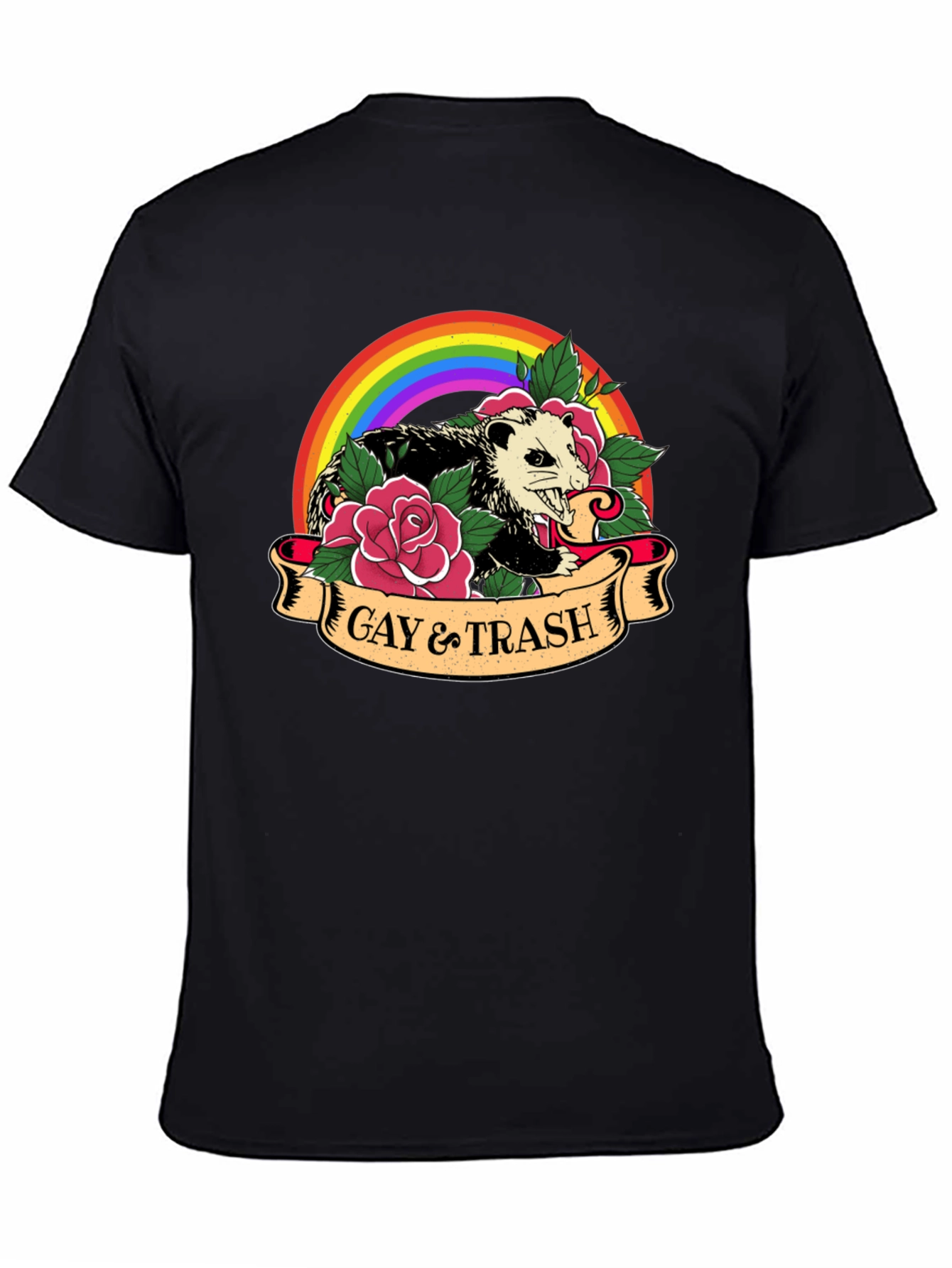 Gay & Trash Possum Rainbow Graphic T-Shirt