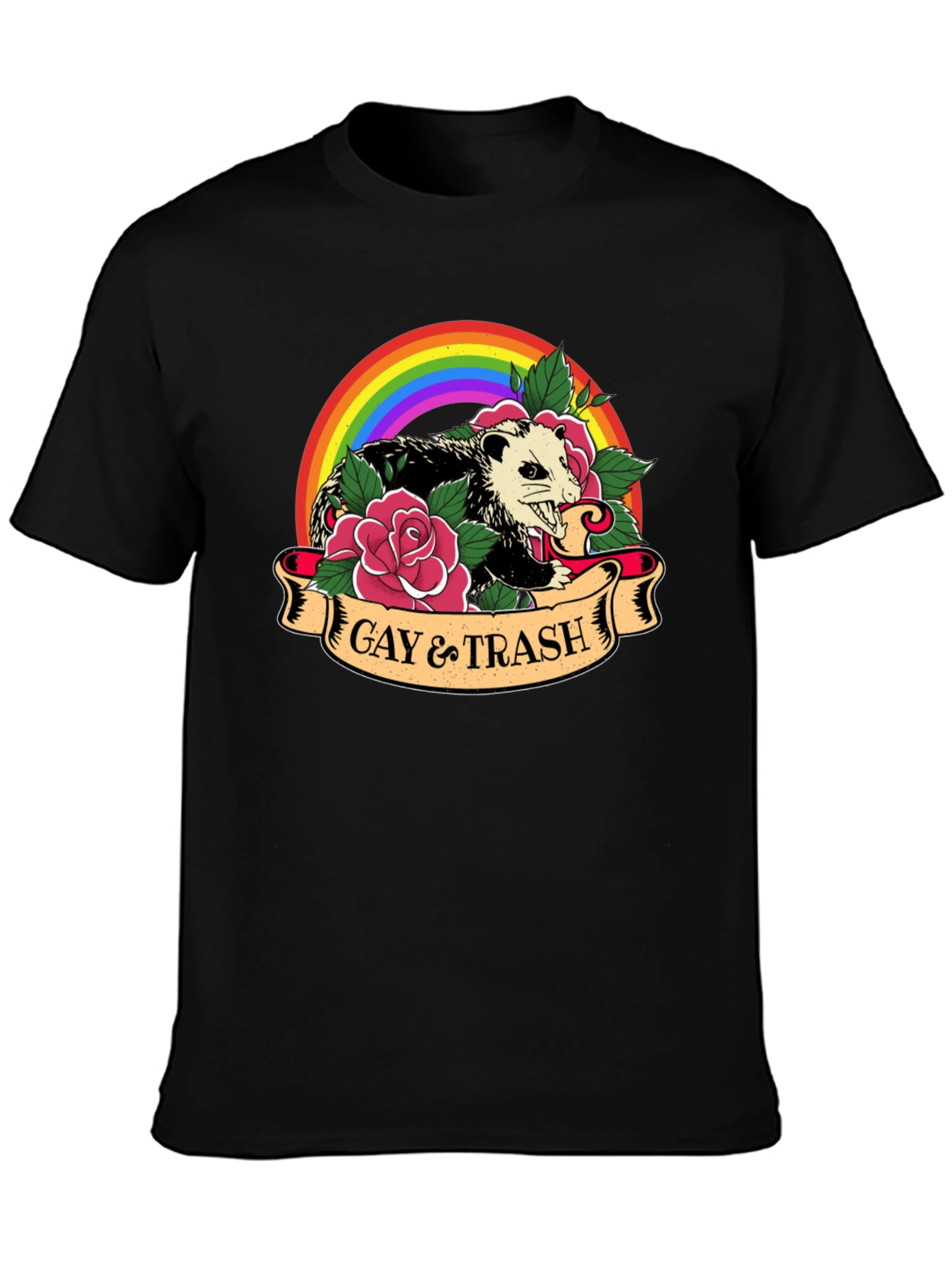 Gay & Trash Possum Rainbow Graphic T-Shirt