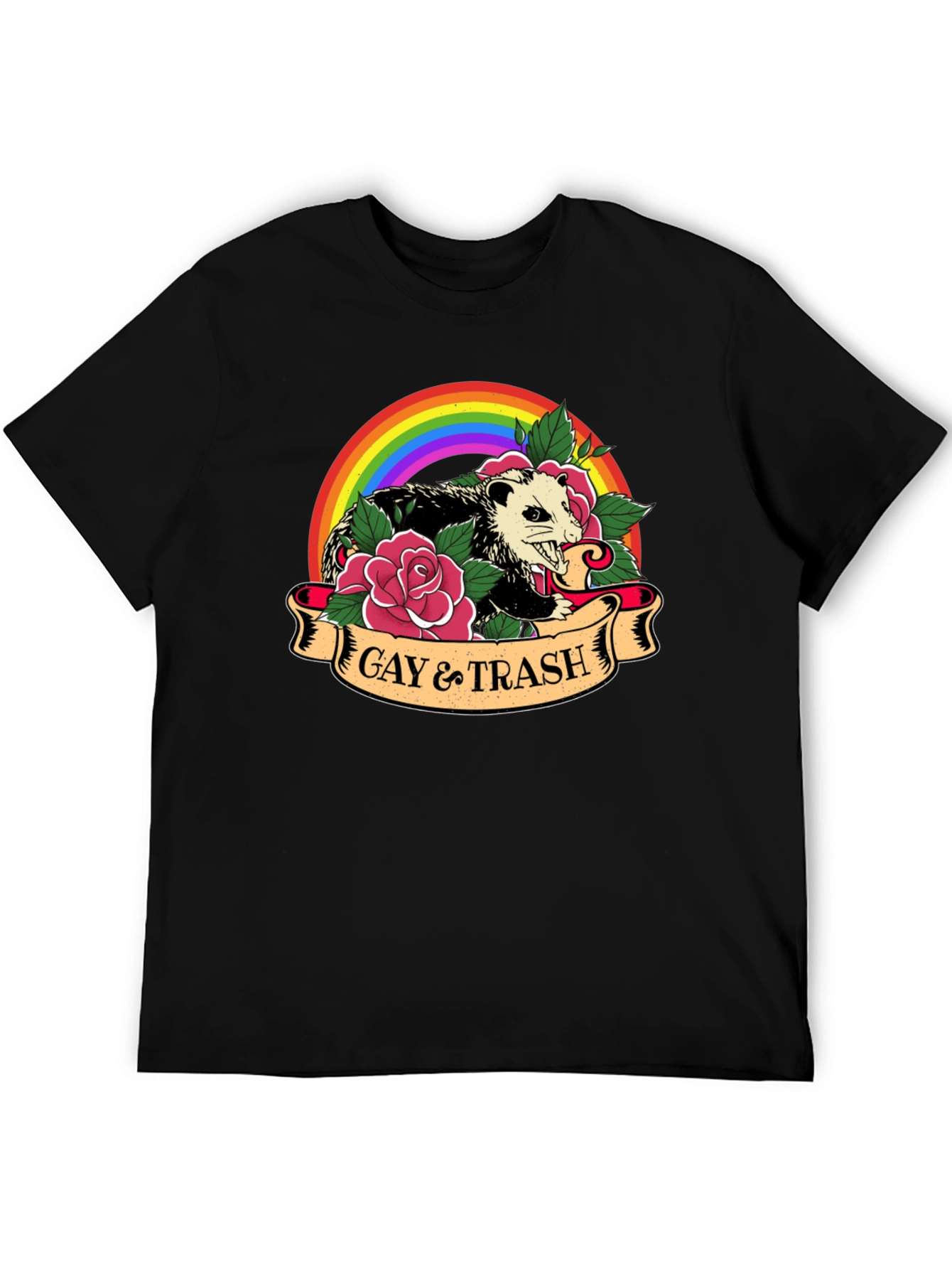 Gay & Trash Possum Rainbow Graphic T-Shirt