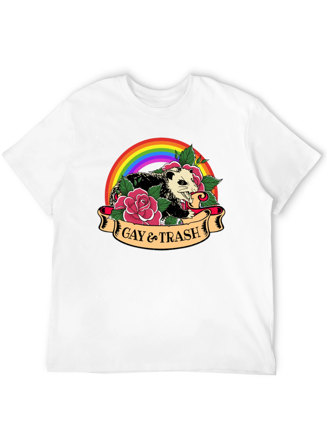 Gay & Trash Possum Rainbow Graphic T-Shirt
