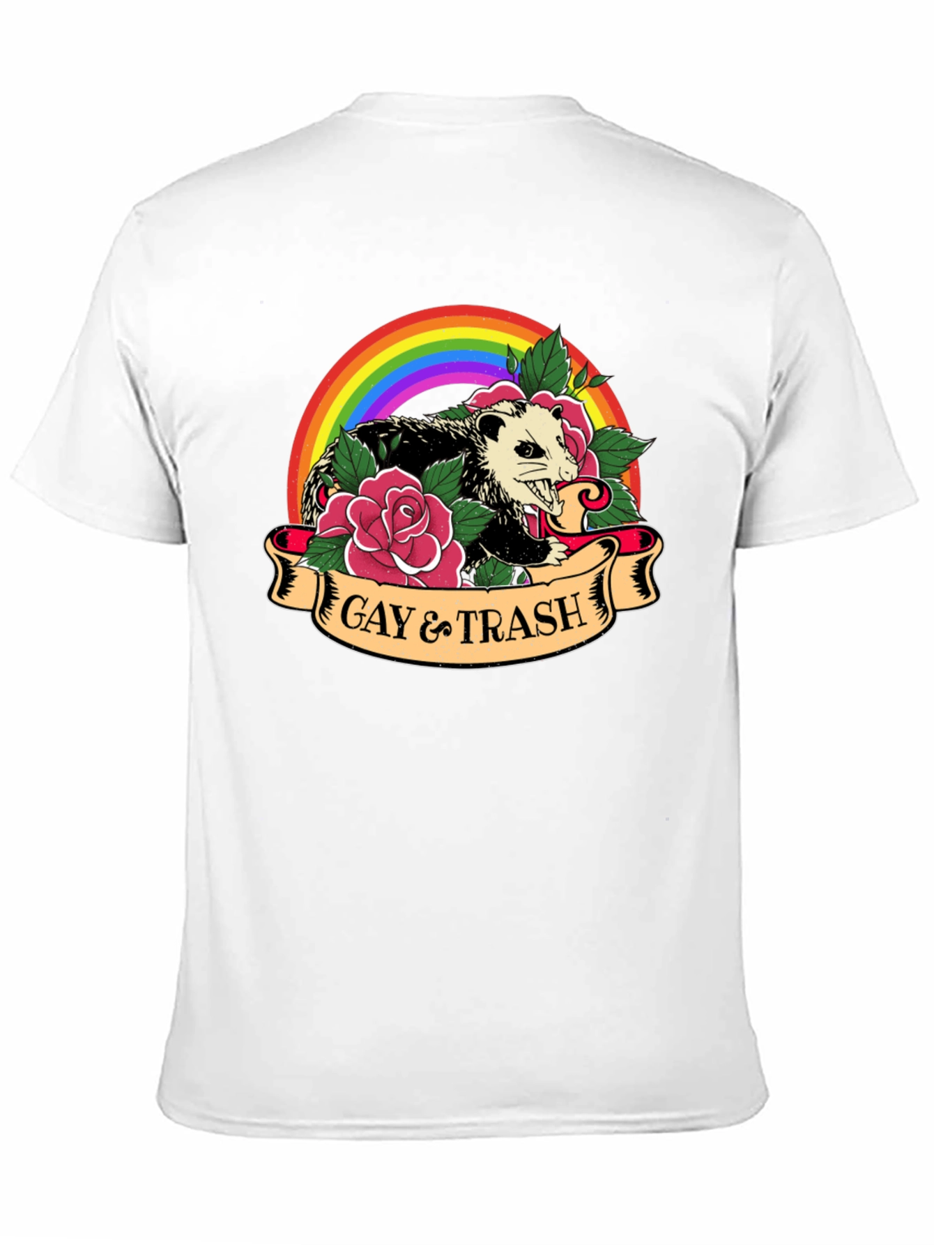 Gay & Trash Possum Rainbow Graphic T-Shirt