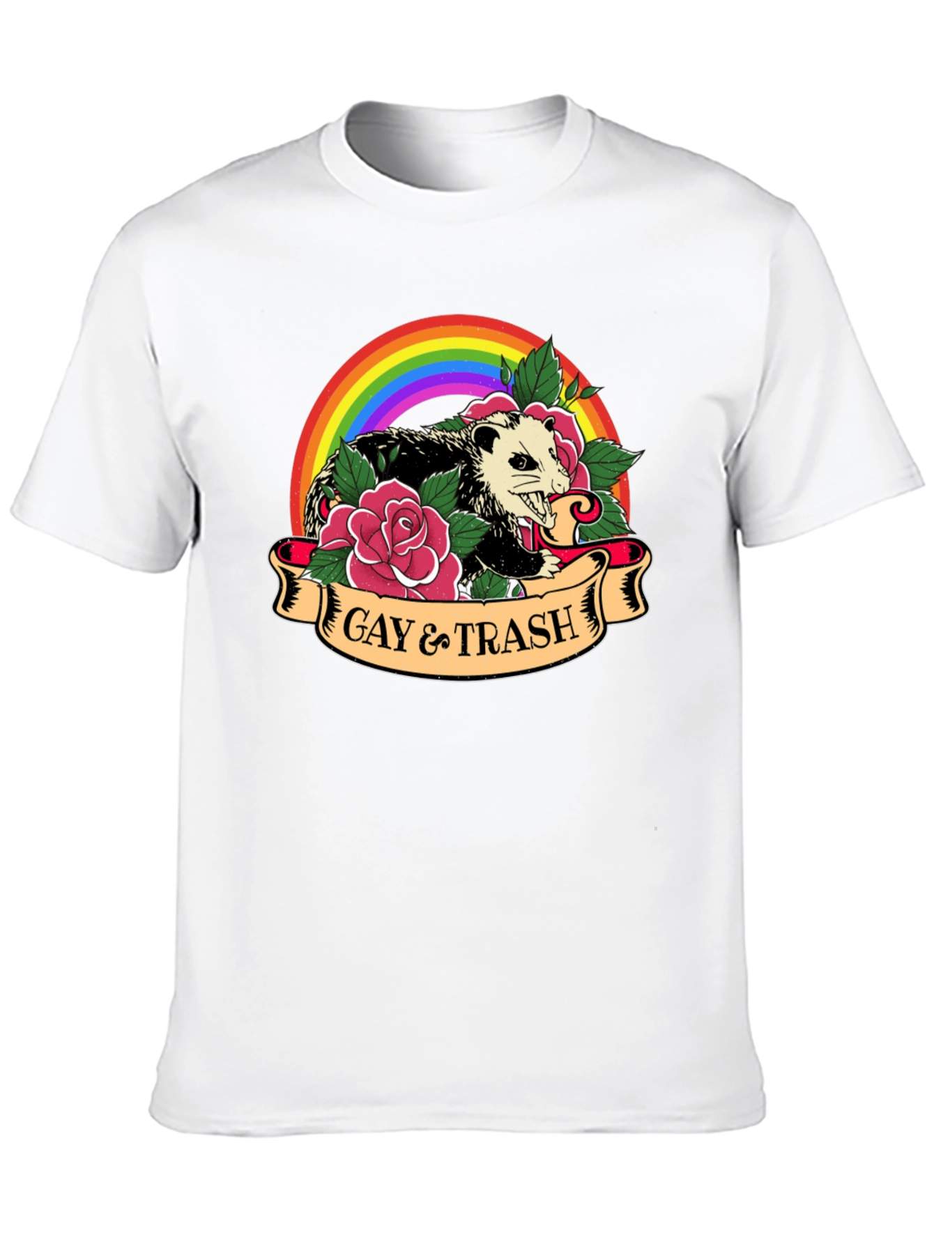 Gay & Trash Possum Rainbow Graphic T-Shirt