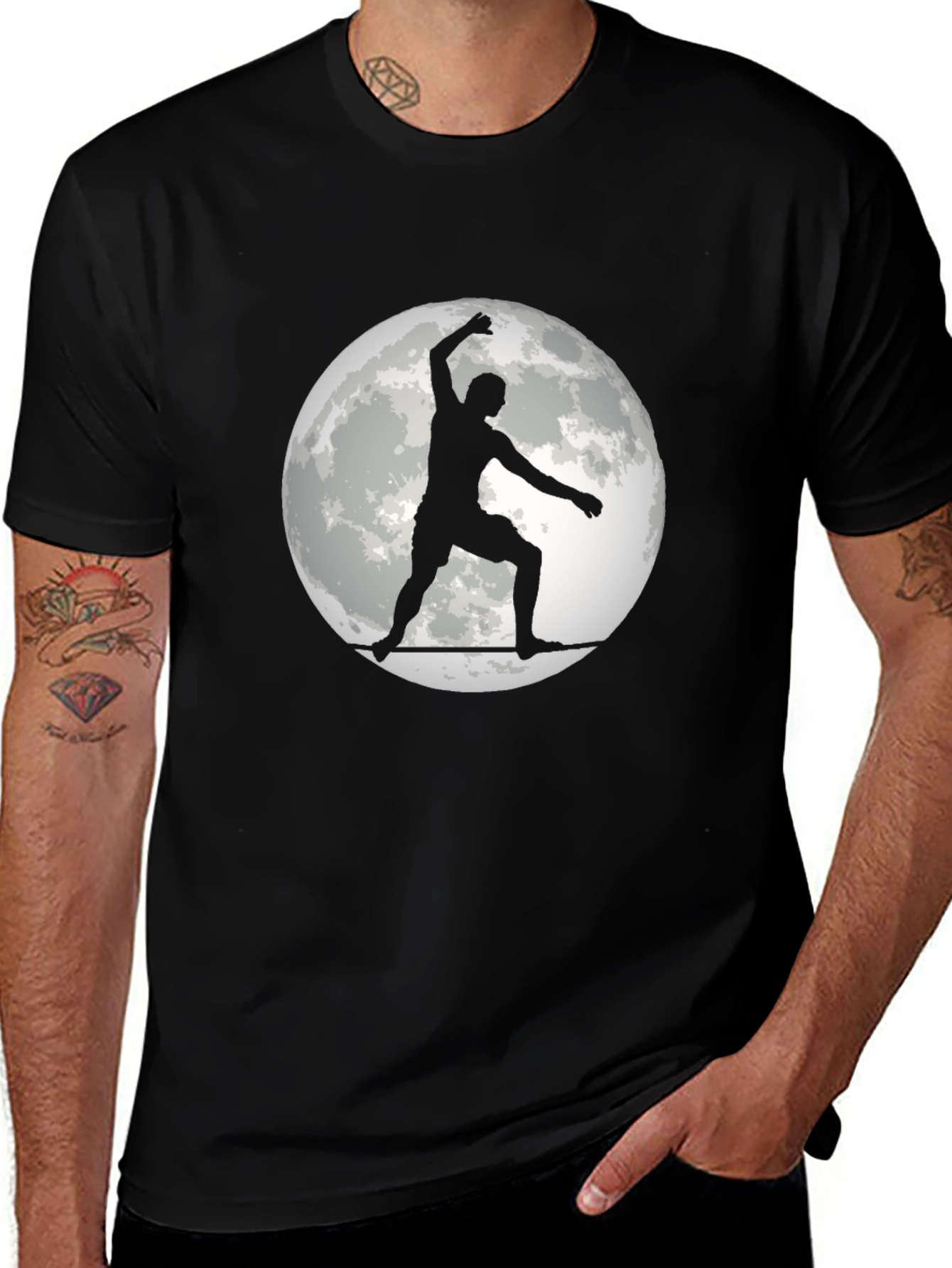 Surfer on the Moon Graphic Black T-Shirt