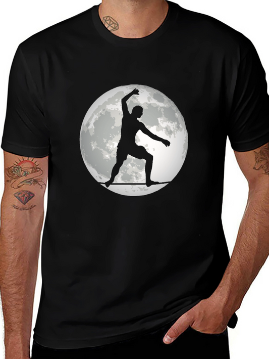 Surfer on the Moon Graphic Black T-Shirt