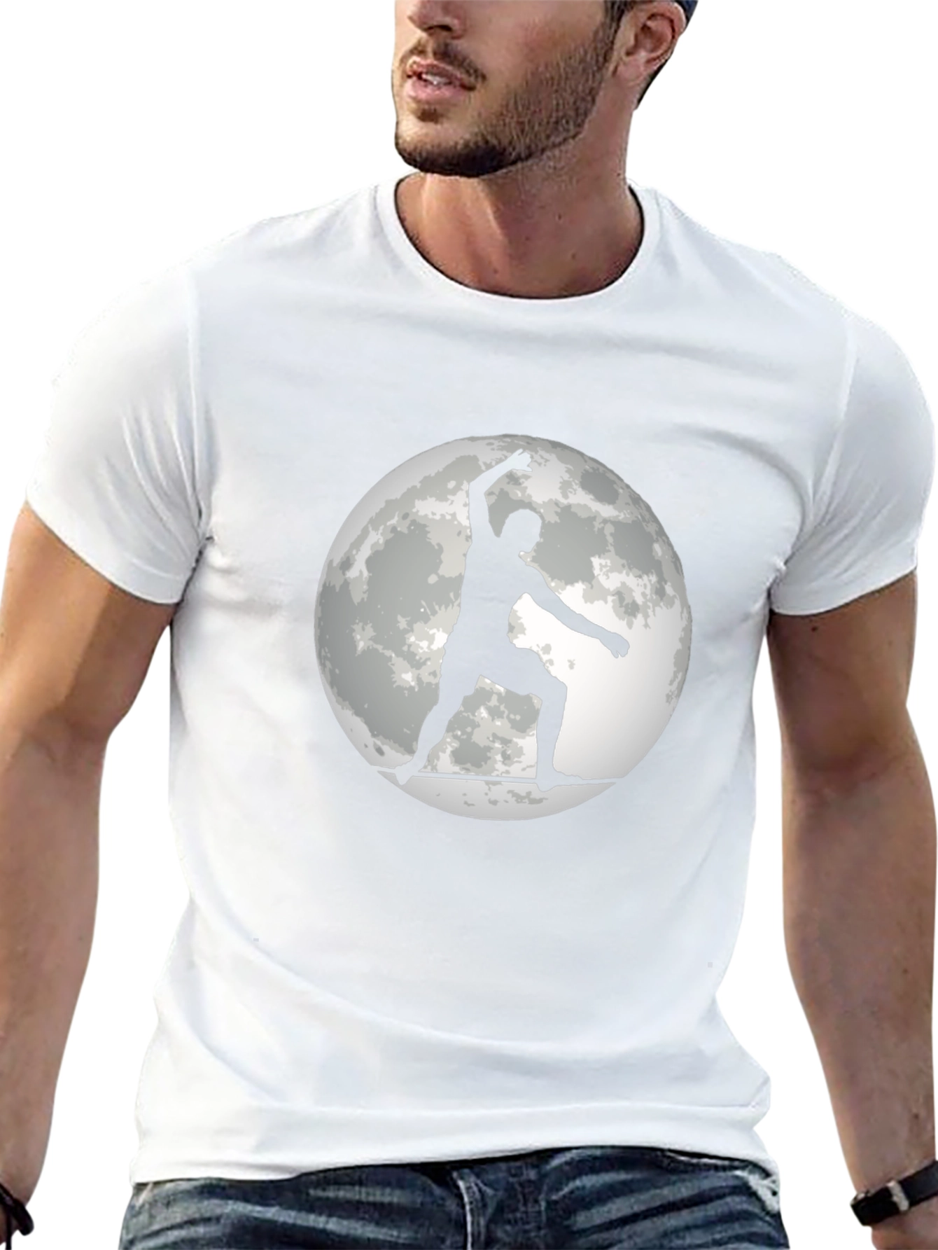 Surfer on the Moon Graphic Black T-Shirt