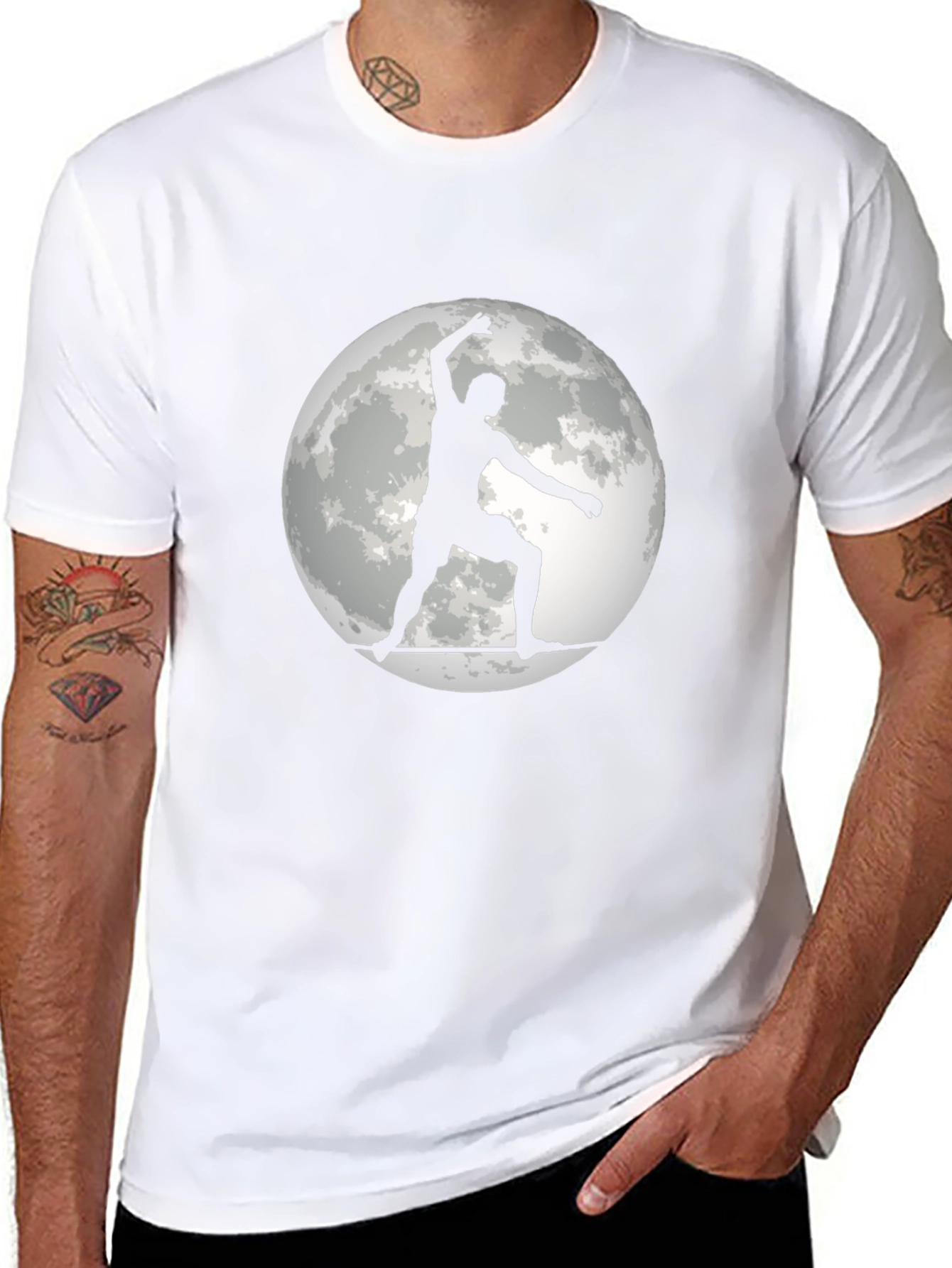 Surfer on the Moon Graphic Black T-Shirt