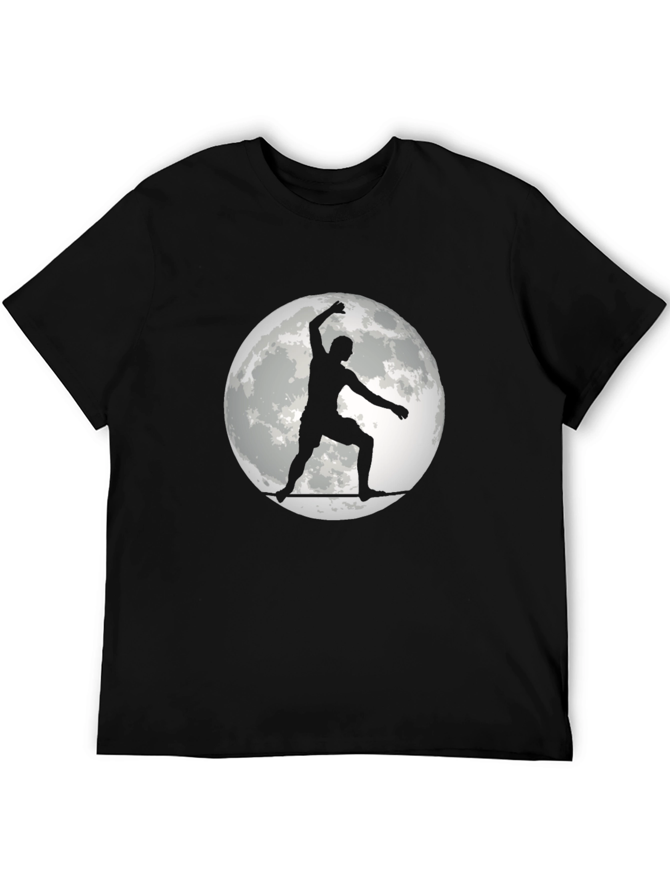 Surfer on the Moon Graphic Black T-Shirt