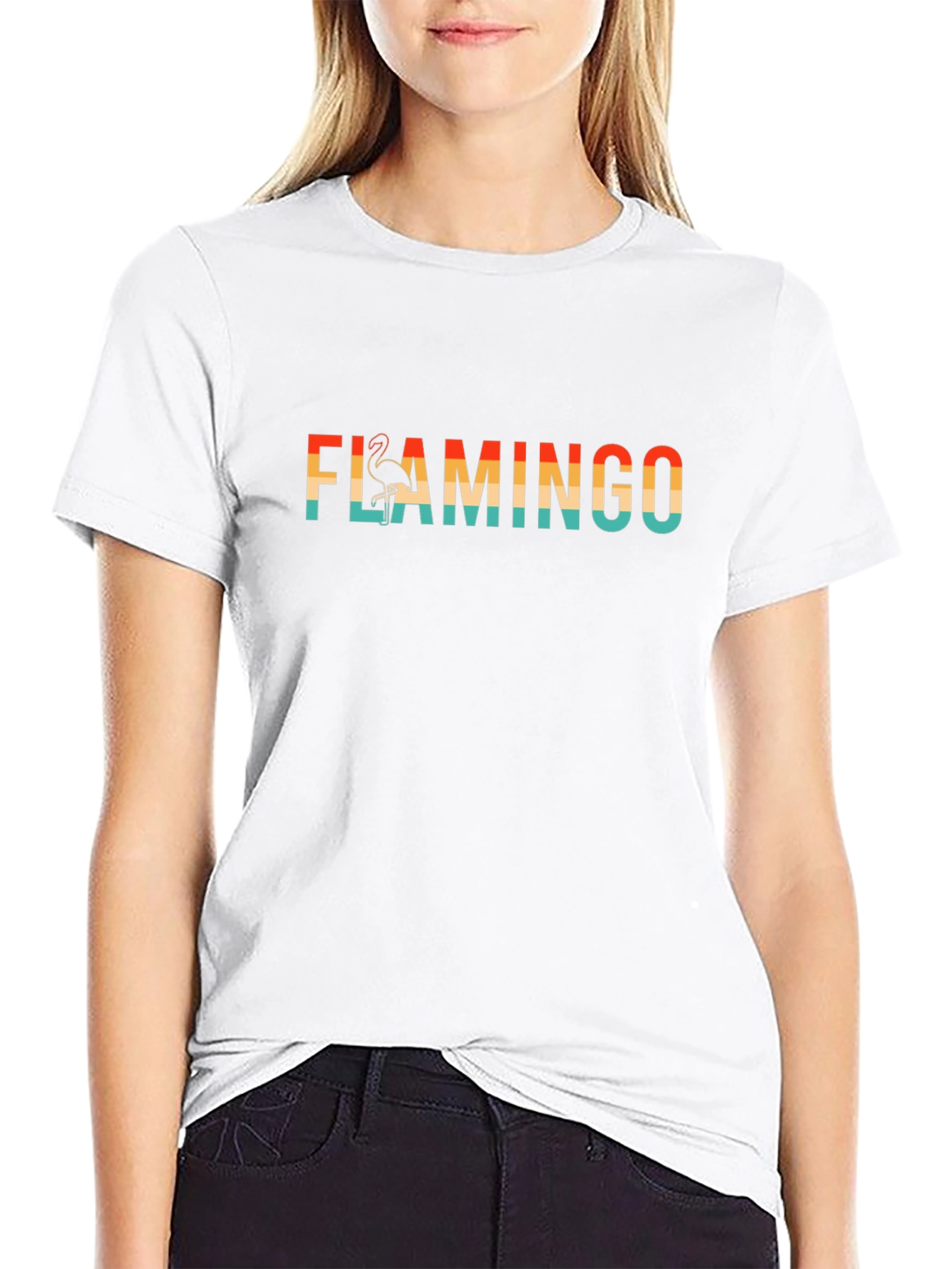 Retro Flamingo Graphic Tee - Black Cotton T-Shirt