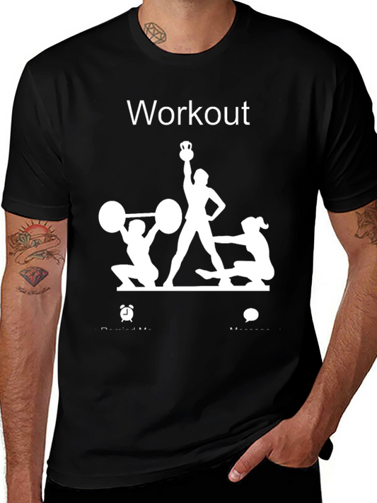 Workout Graphic Tee - Black Cotton Fitness Shirt
