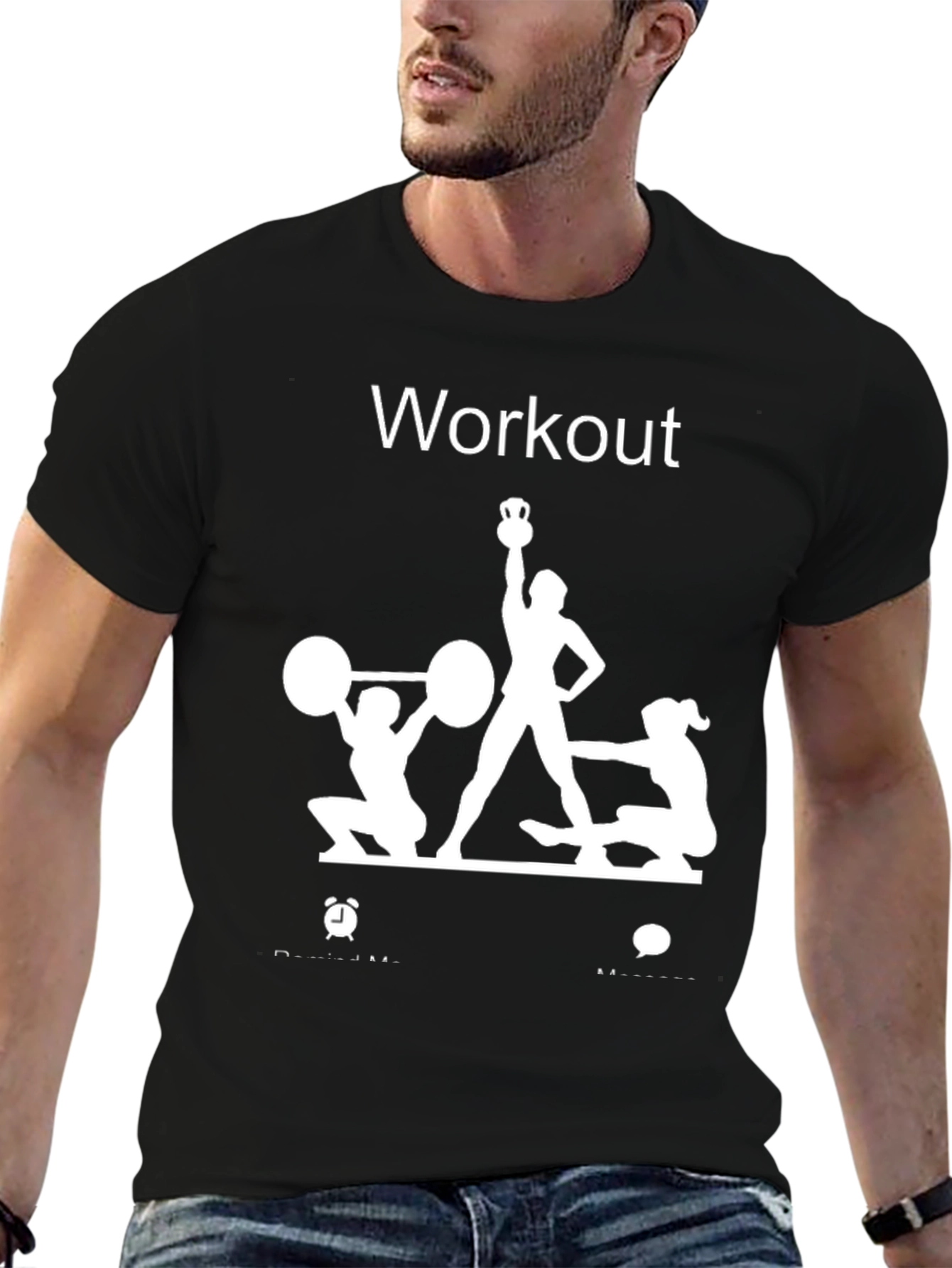 Workout Graphic Tee - Black Cotton Fitness Shirt
