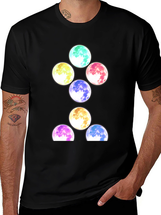 Colorful Moon Phases Graphic T-Shirt - Black