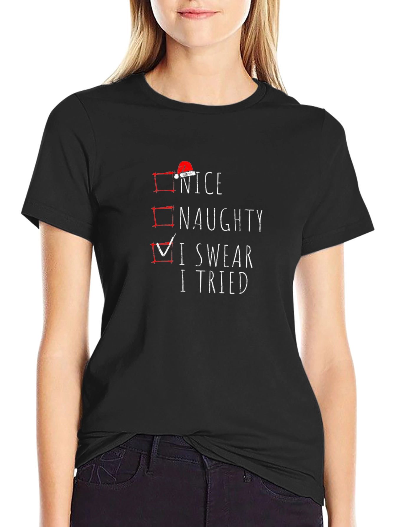 Naughty Nice I Swear I Tried Christmas Graphic Tee