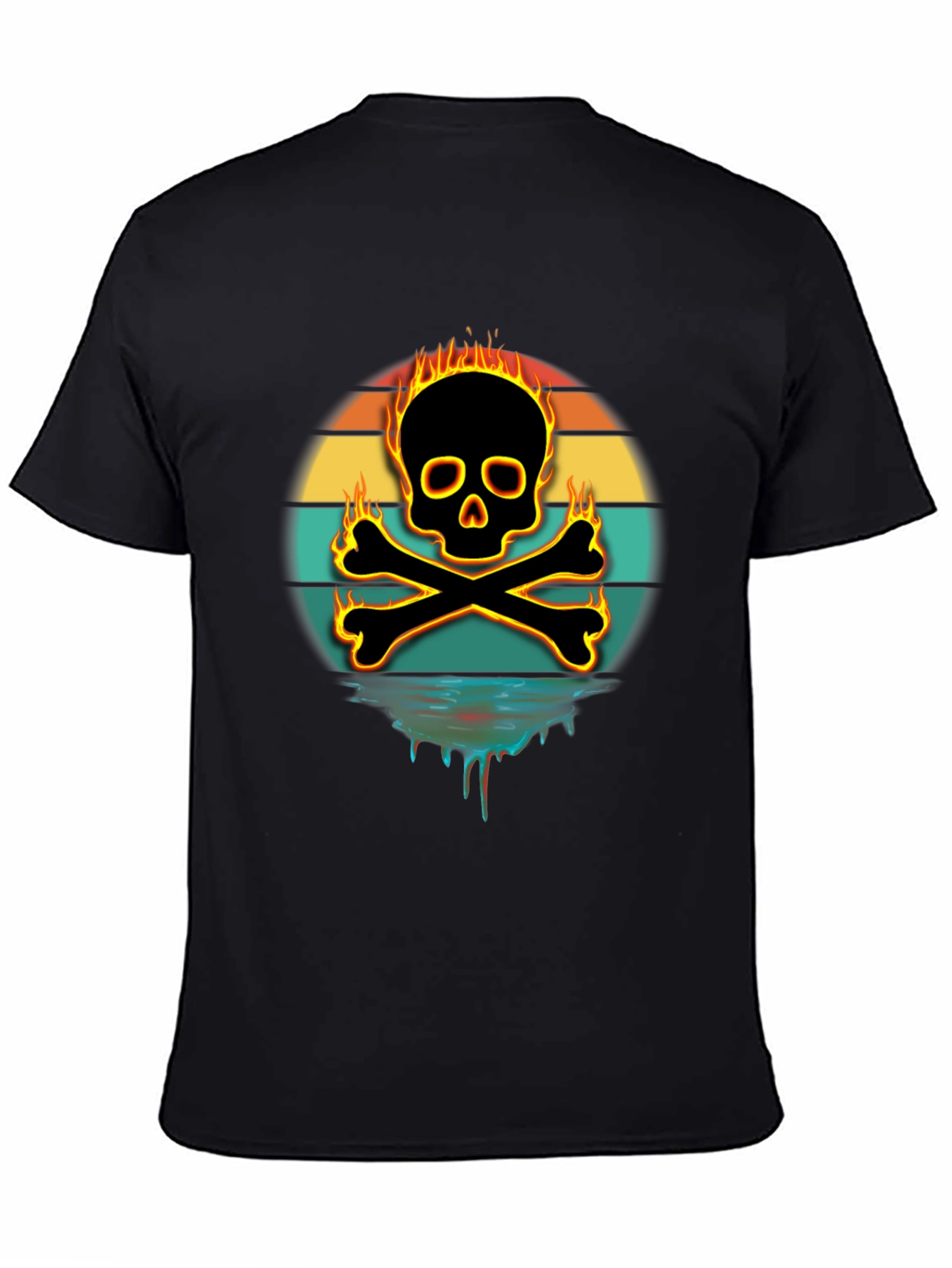 Fiery Skull & Crossbones Graphic Tee - Black