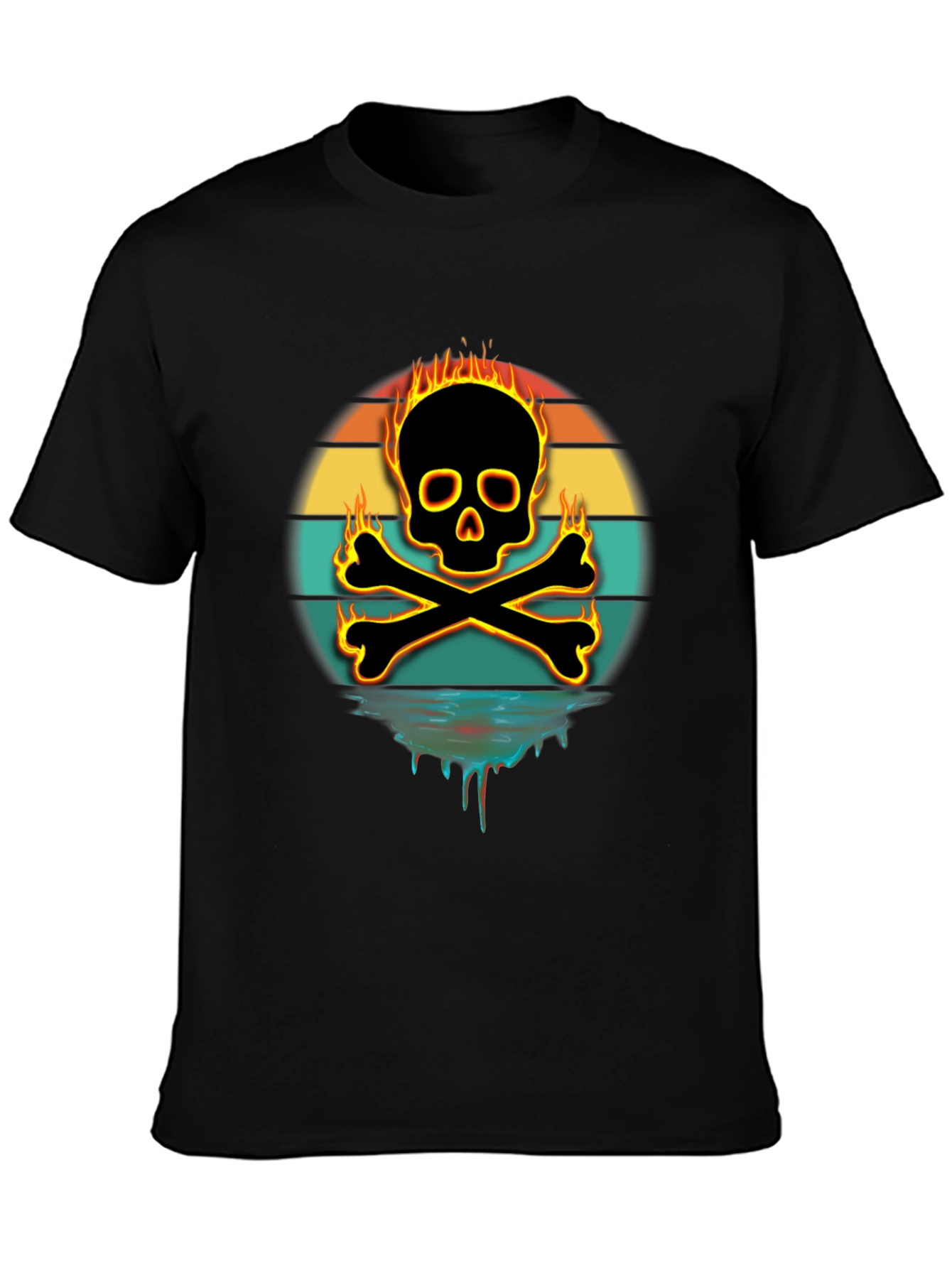 Fiery Skull & Crossbones Graphic Tee - Black