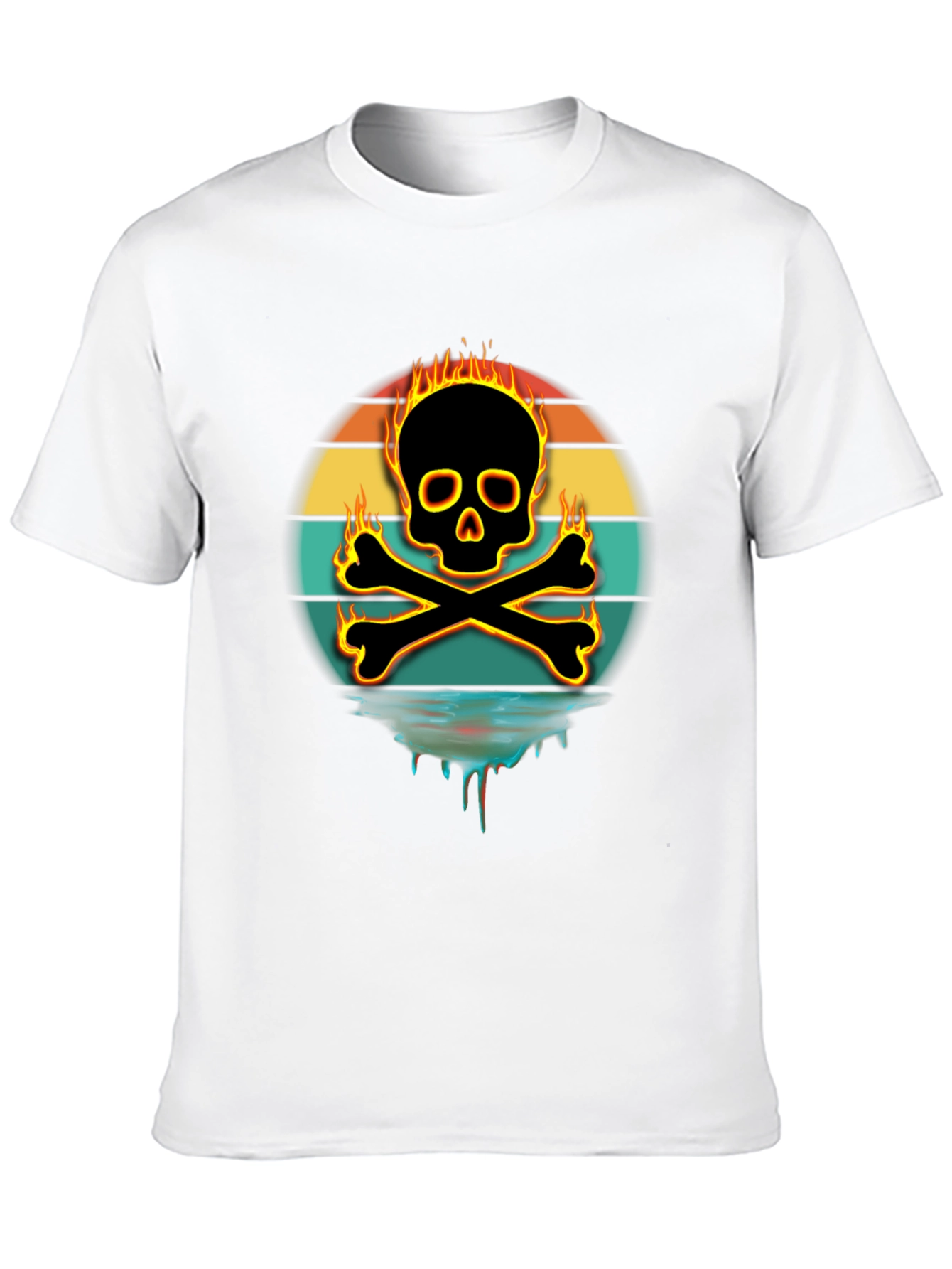 Fiery Skull & Crossbones Graphic Tee - Black