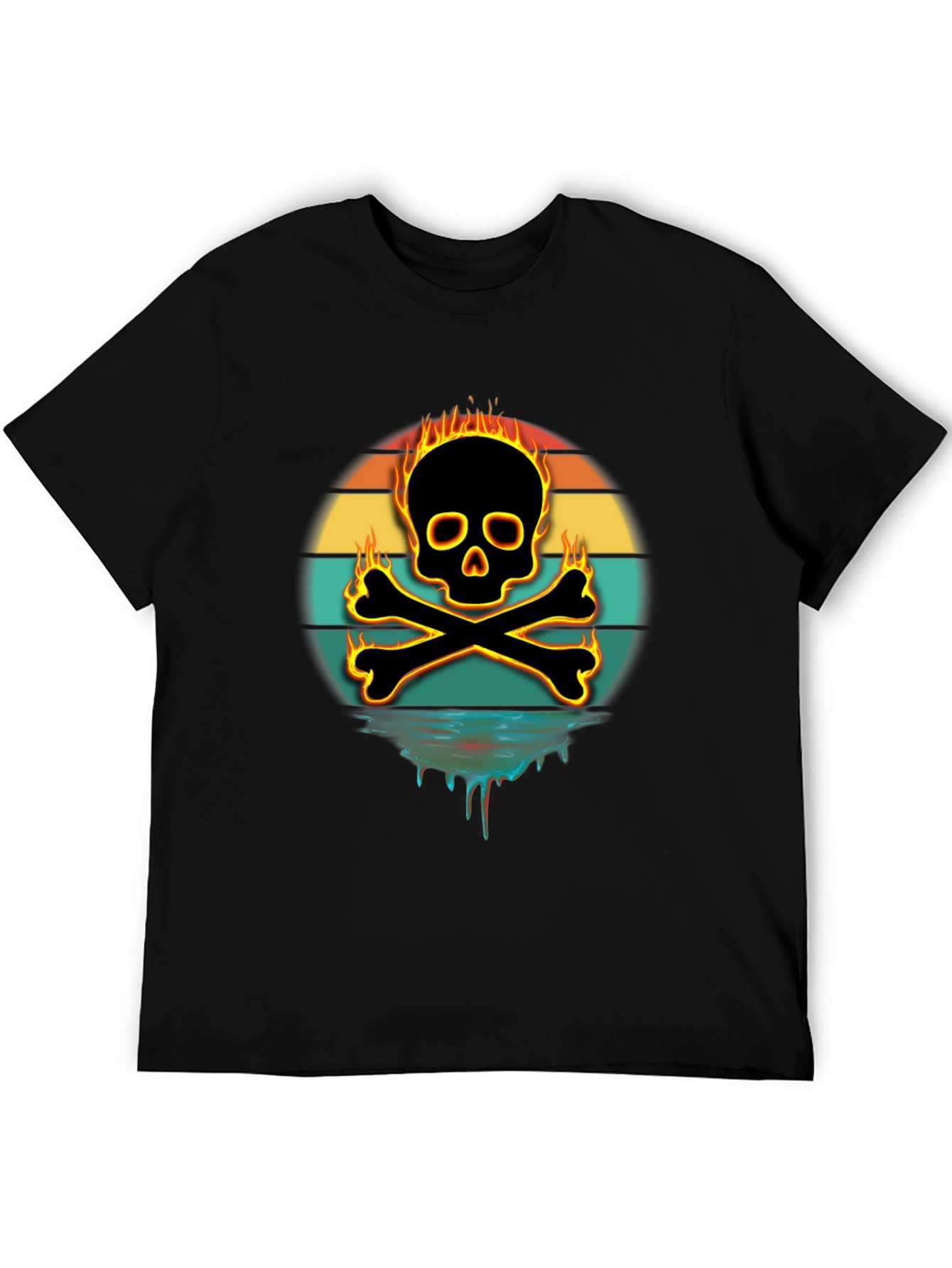 Fiery Skull & Crossbones Graphic Tee - Black