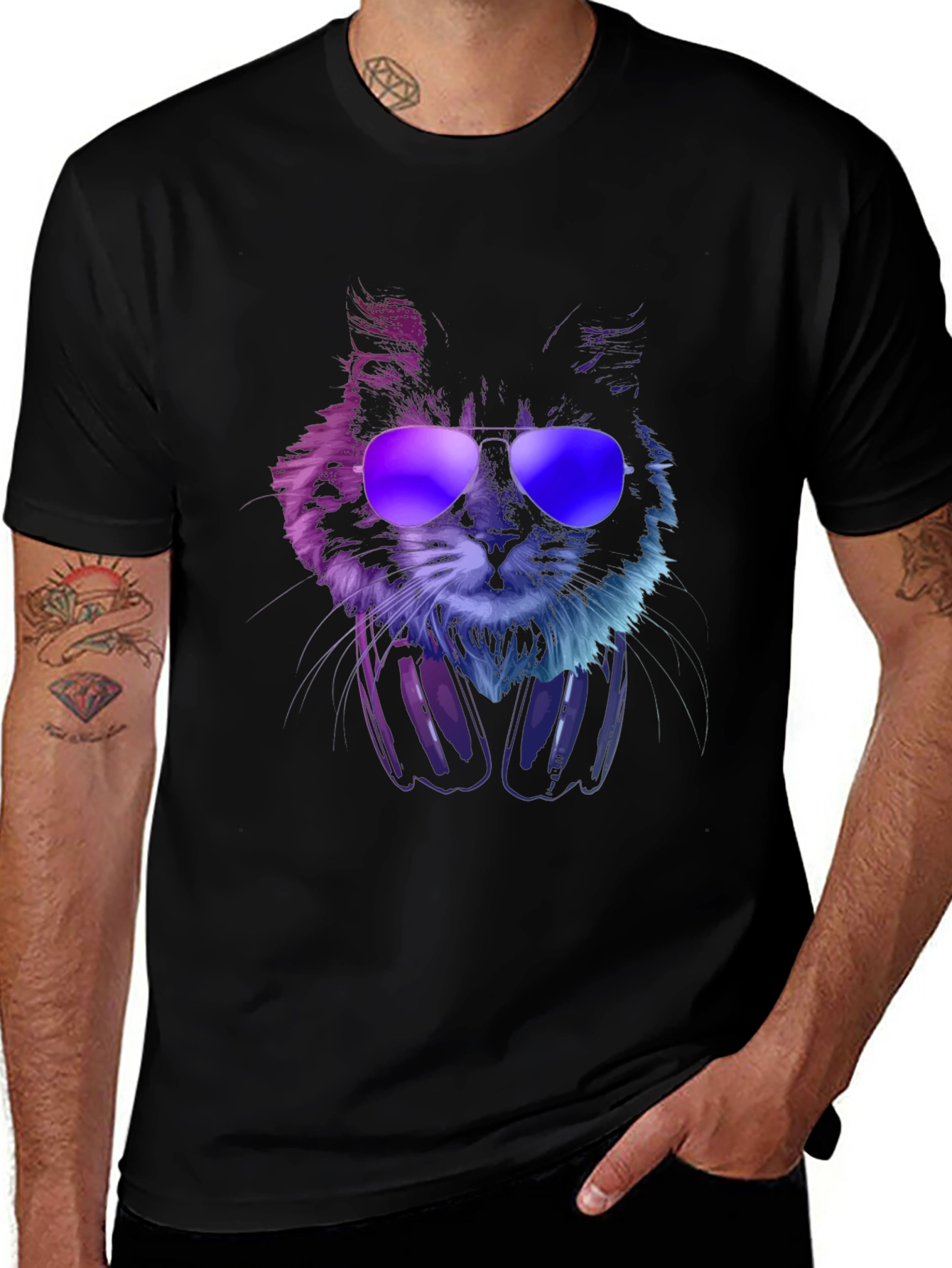 Cool Cat T-Shirt with Headphones & Sunglasses