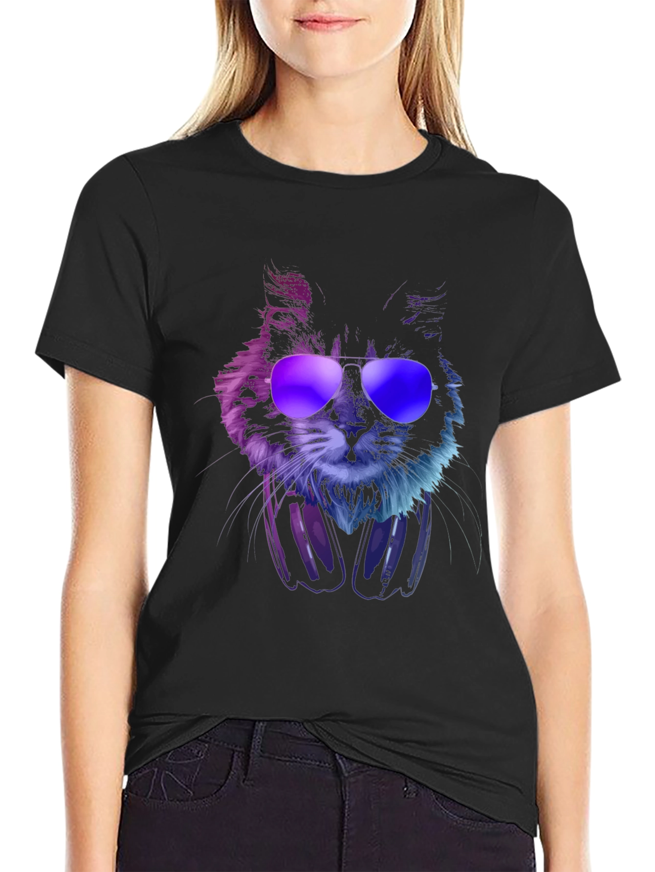 Cool Cat T-Shirt with Headphones & Sunglasses