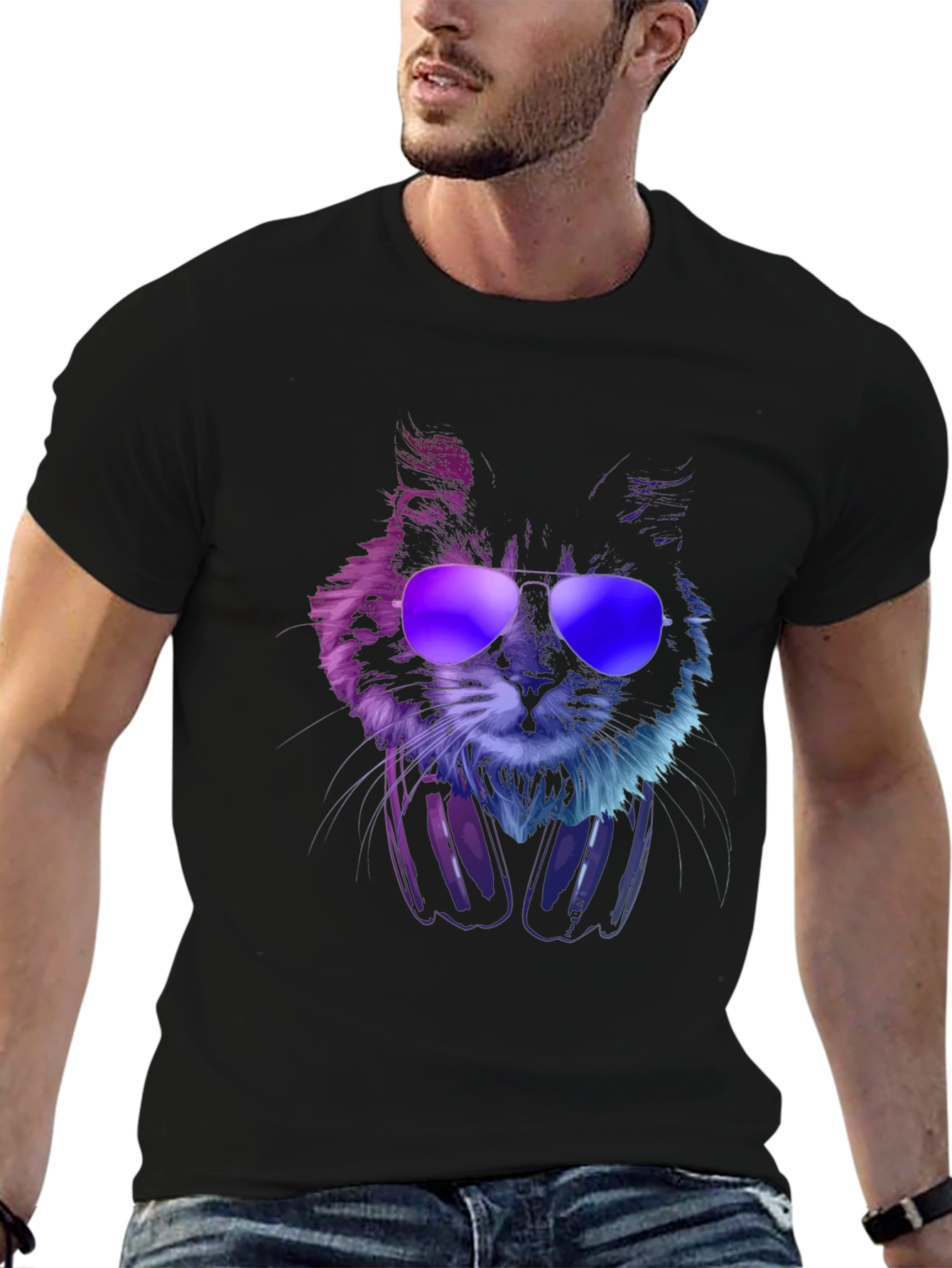 Cool Cat T-Shirt with Headphones & Sunglasses