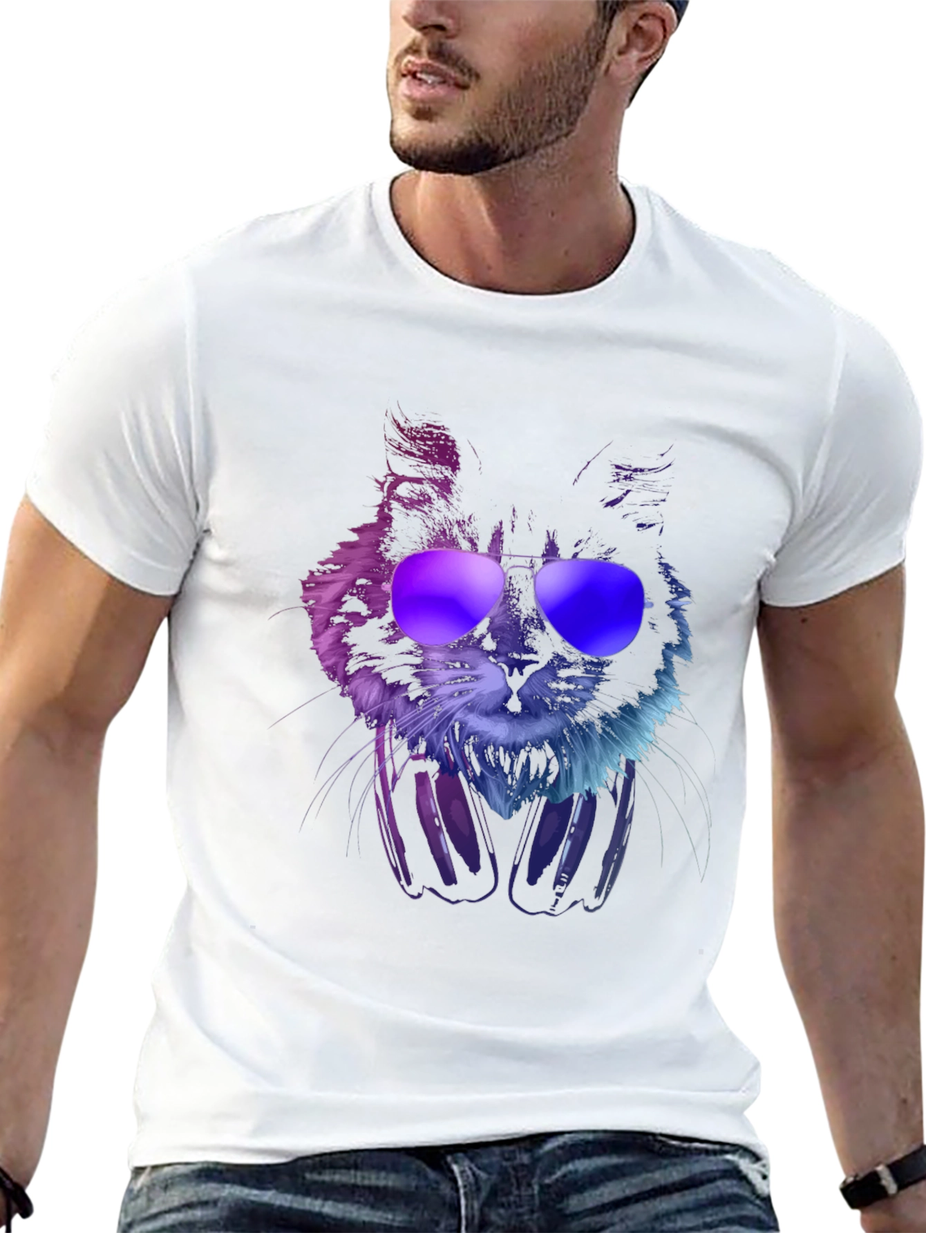 Cool Cat T-Shirt with Headphones & Sunglasses