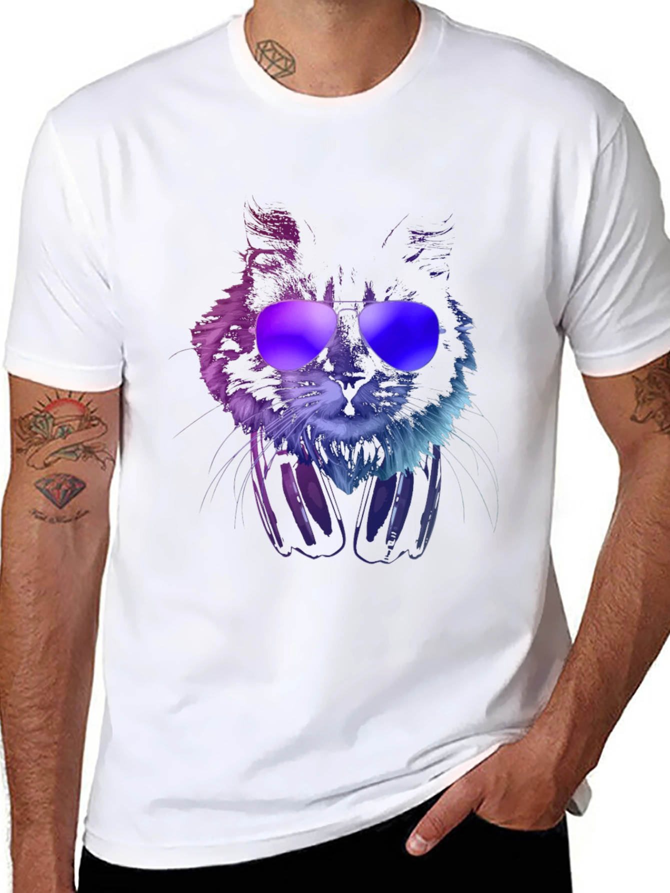 Cool Cat T-Shirt with Headphones & Sunglasses