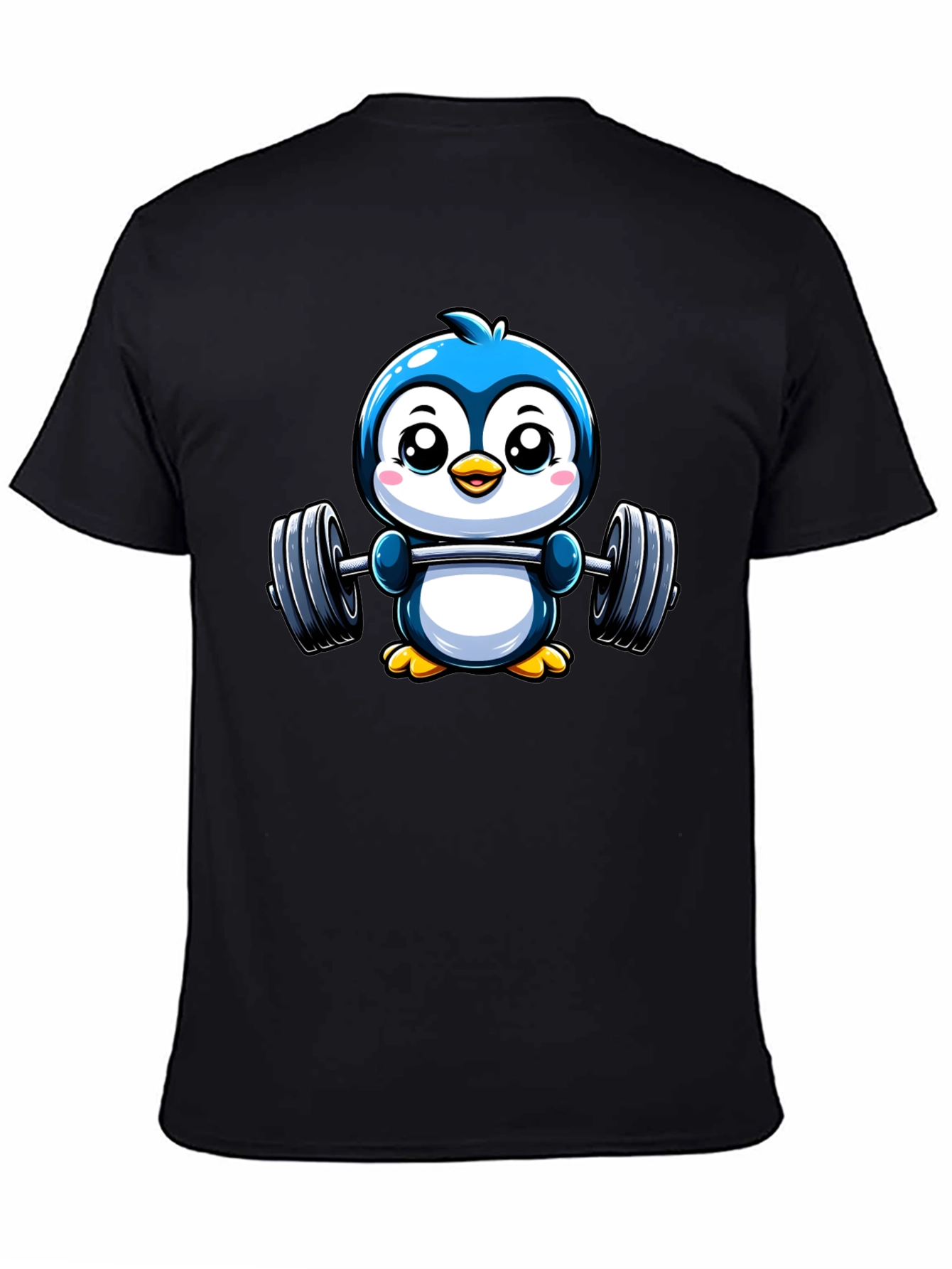 Cute Penguin Lifting Weights Graphic Tee