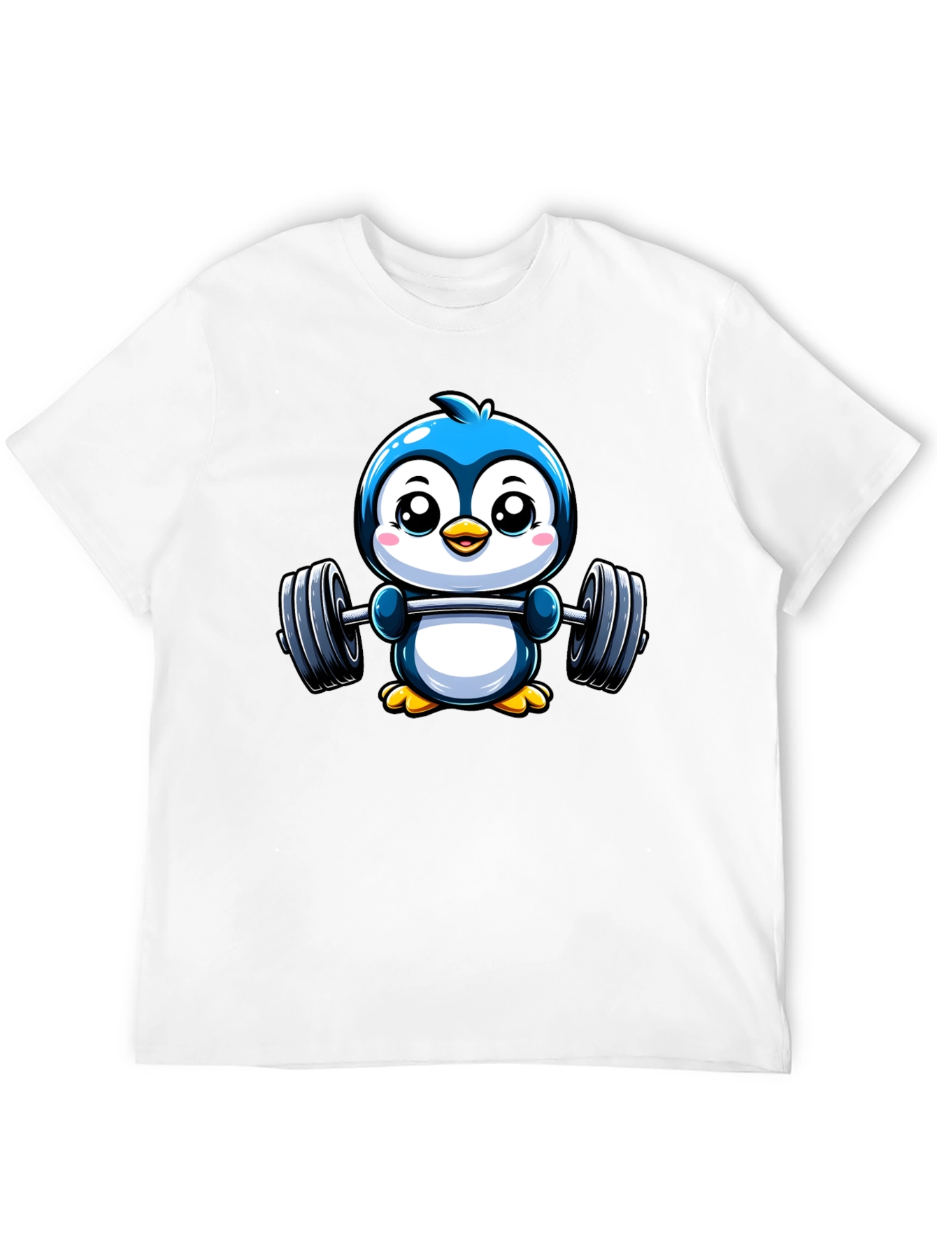 Cute Penguin Lifting Weights Graphic Tee