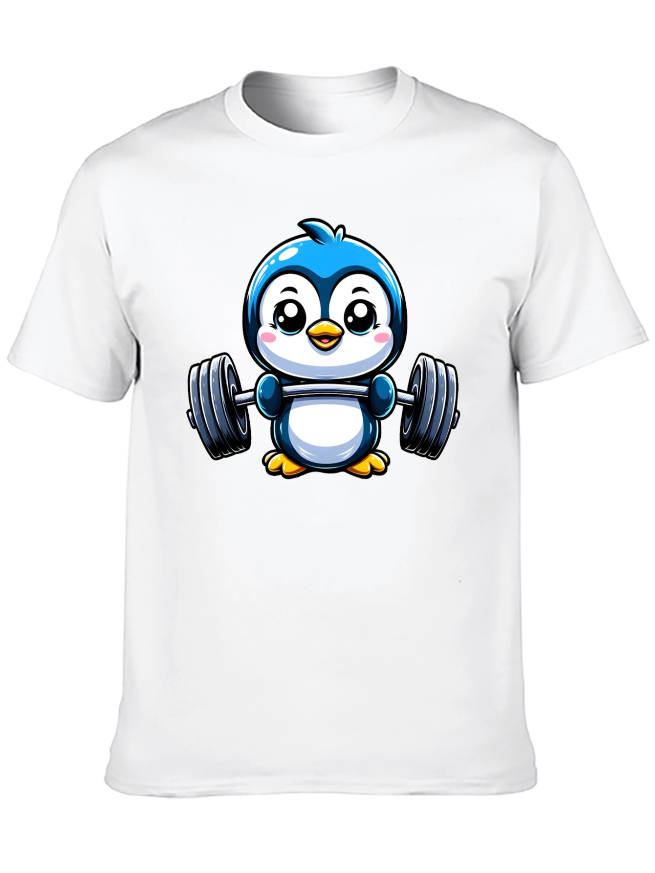 Cute Penguin Lifting Weights Graphic Tee