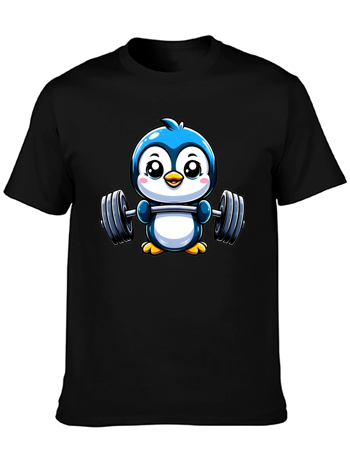 Cute Penguin Lifting Weights Graphic Tee