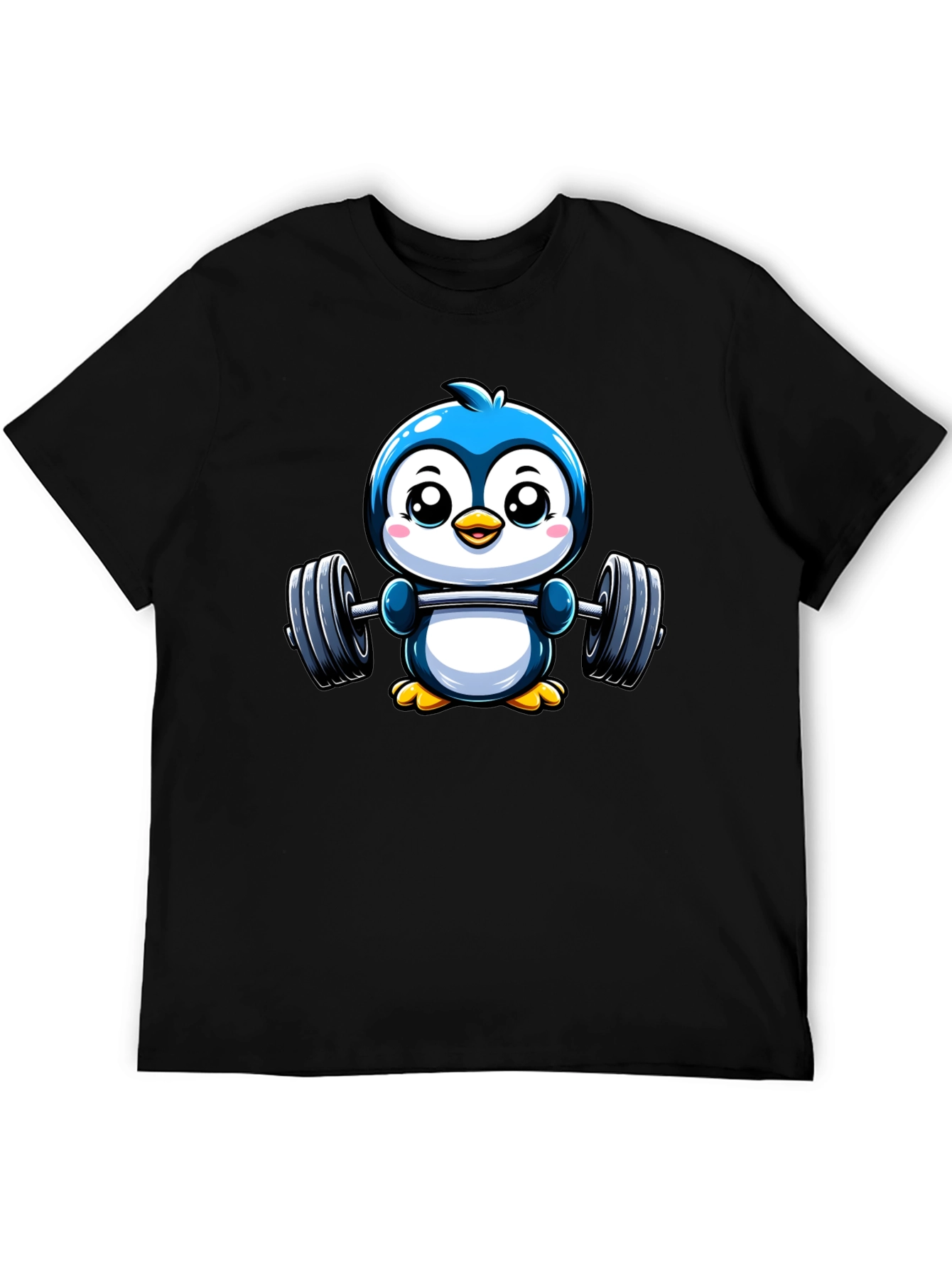 Cute Penguin Lifting Weights Graphic Tee