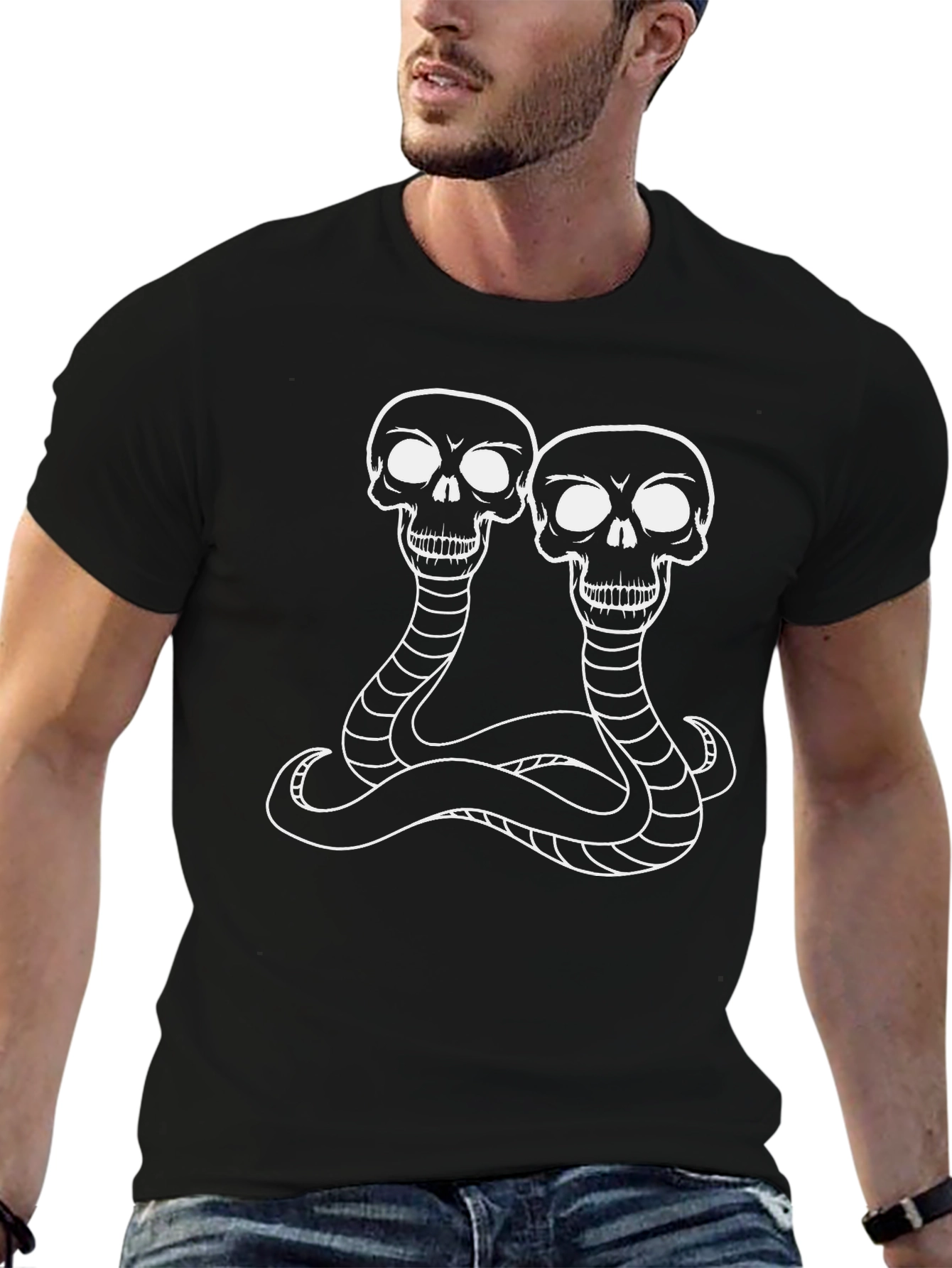 Skull Snake Graphic Tee - Black