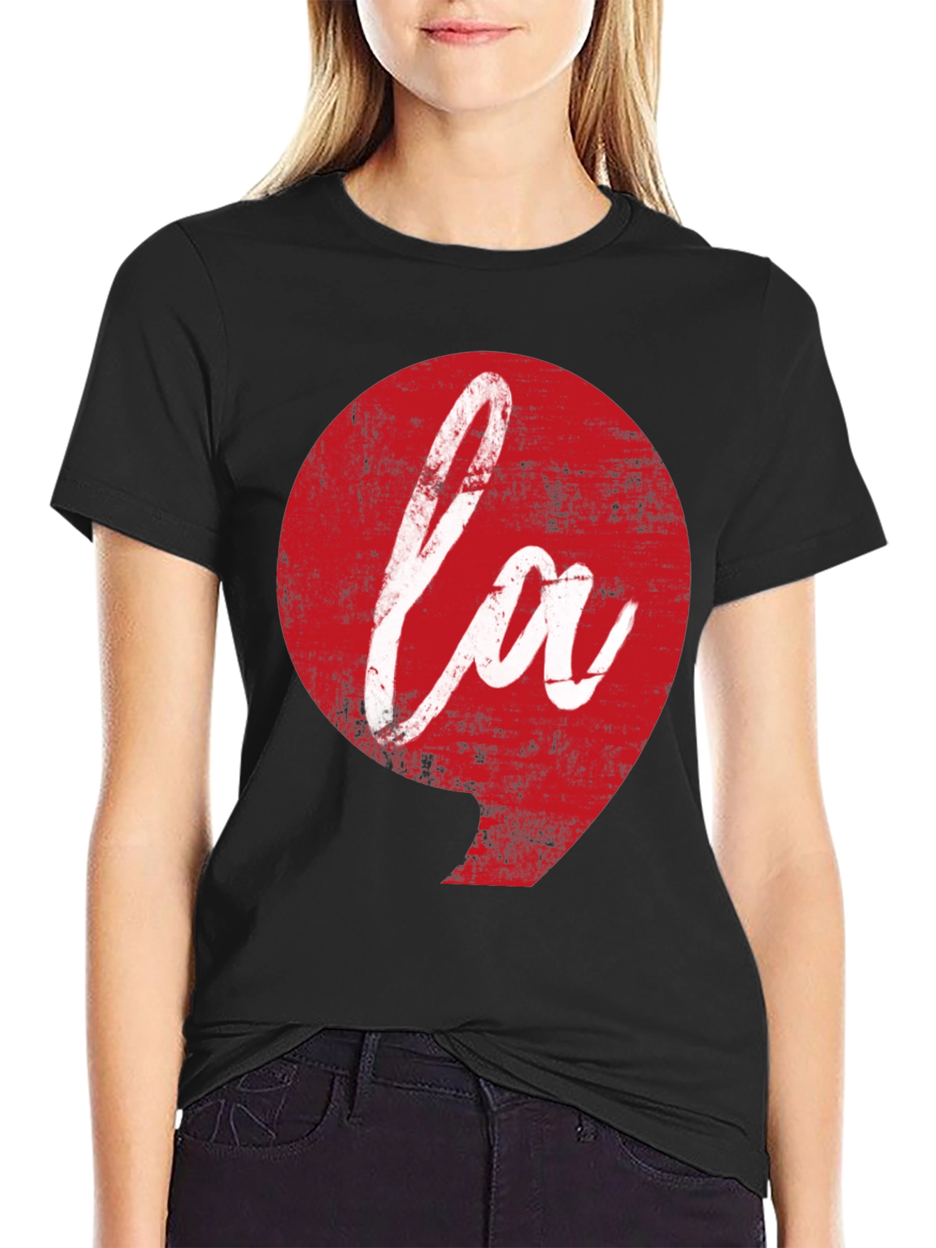 LA Graphic Tee - Distressed Red Print on Black