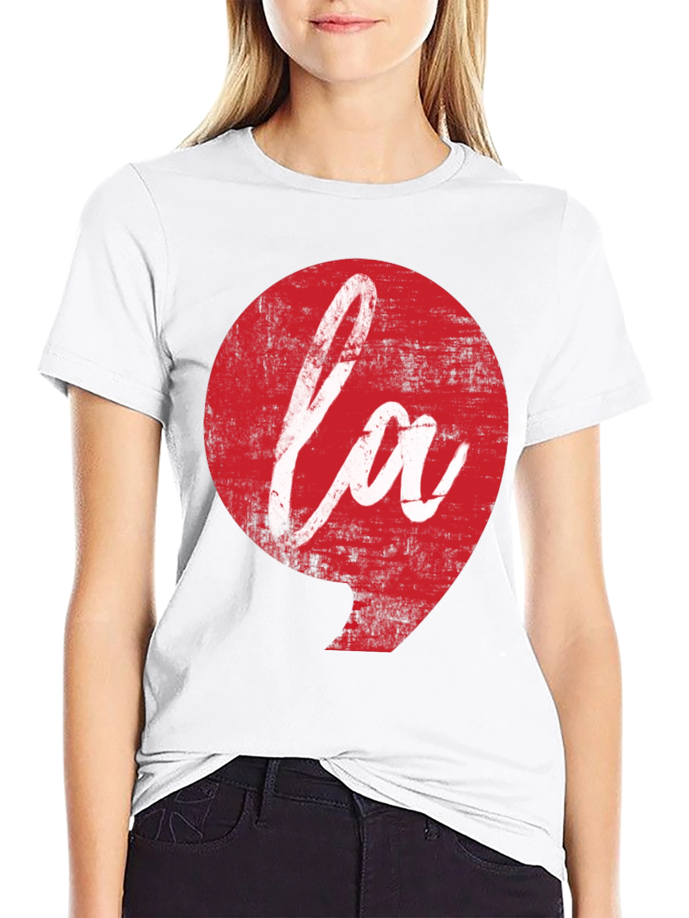 LA Graphic Tee - Distressed Red Print on Black