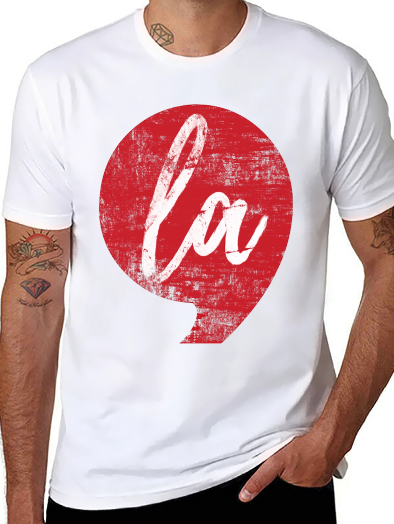 LA Graphic Tee - Distressed Red Print on Black