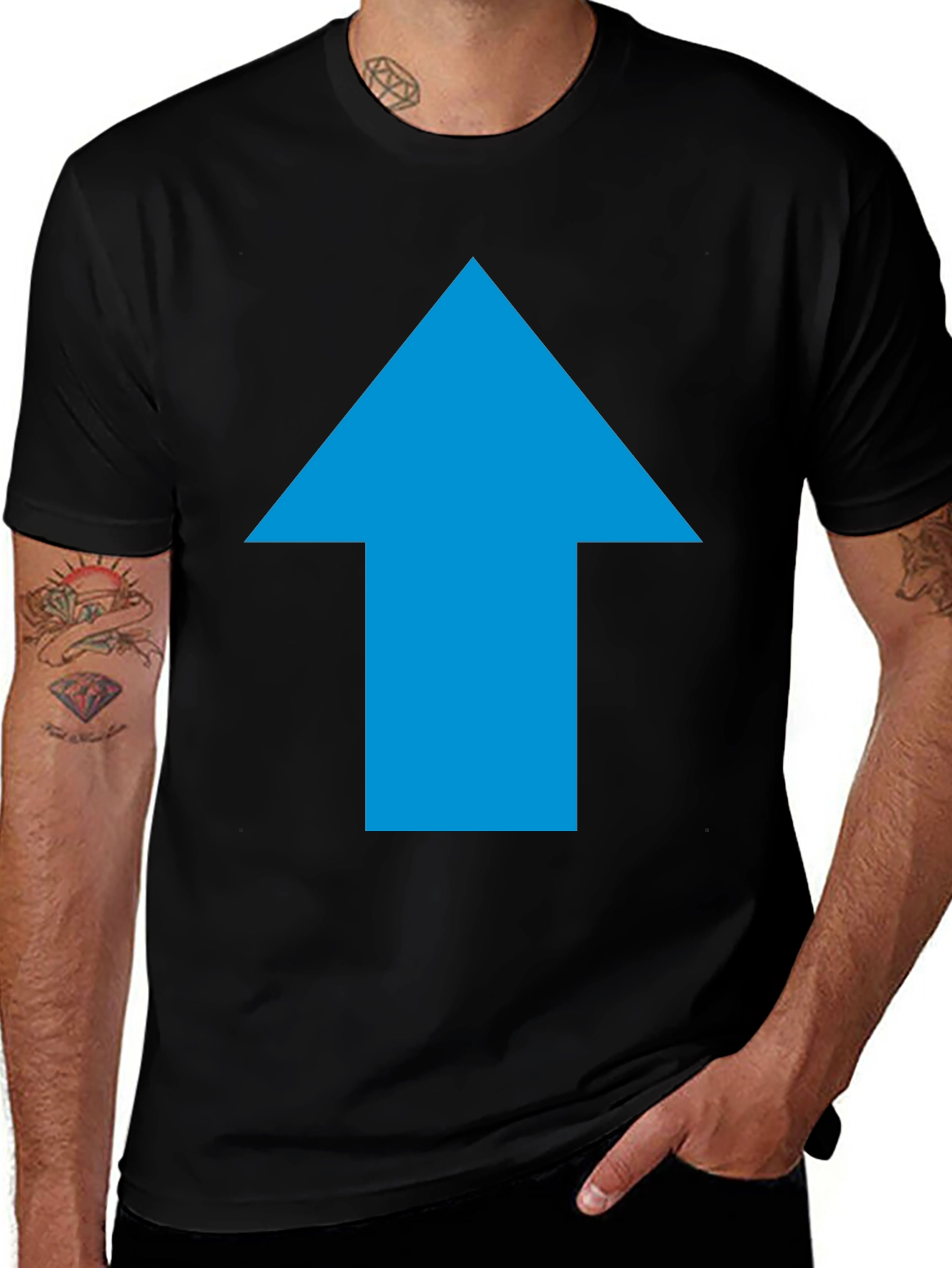Upward Blue Arrow Graphic Black Tee