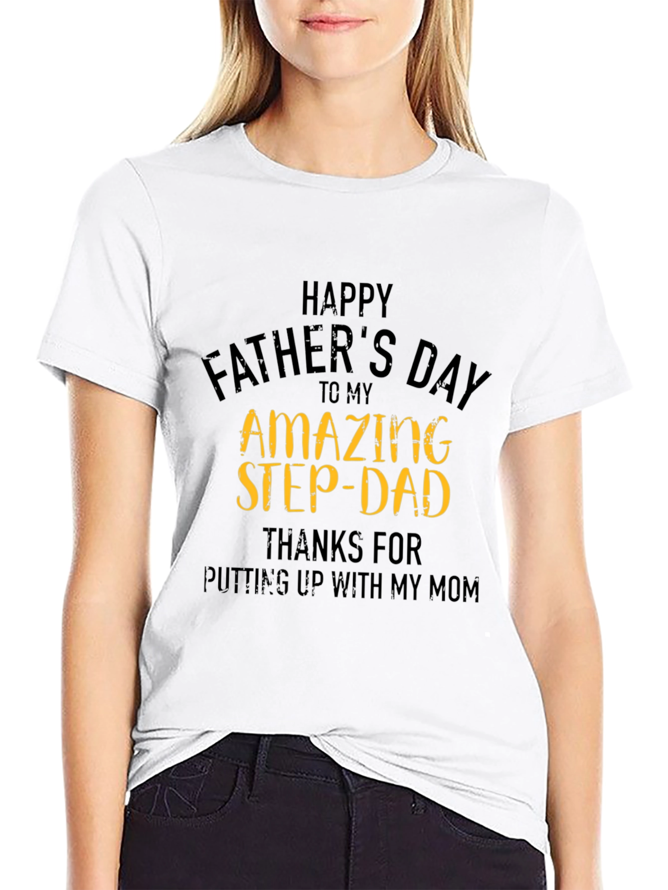 Happy Fathers Day Amazing Step-Dad Black T-Shirt