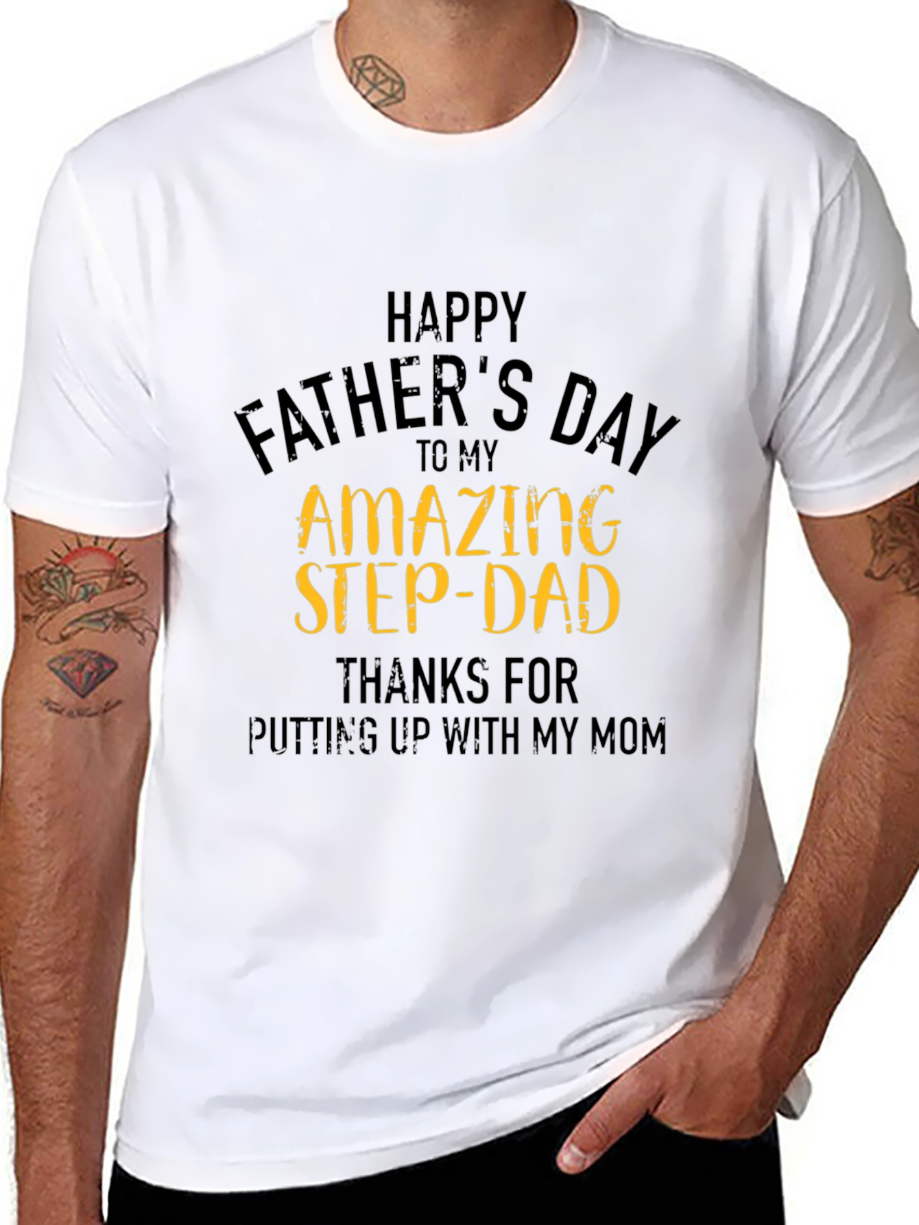 Happy Fathers Day Amazing Step-Dad Black T-Shirt