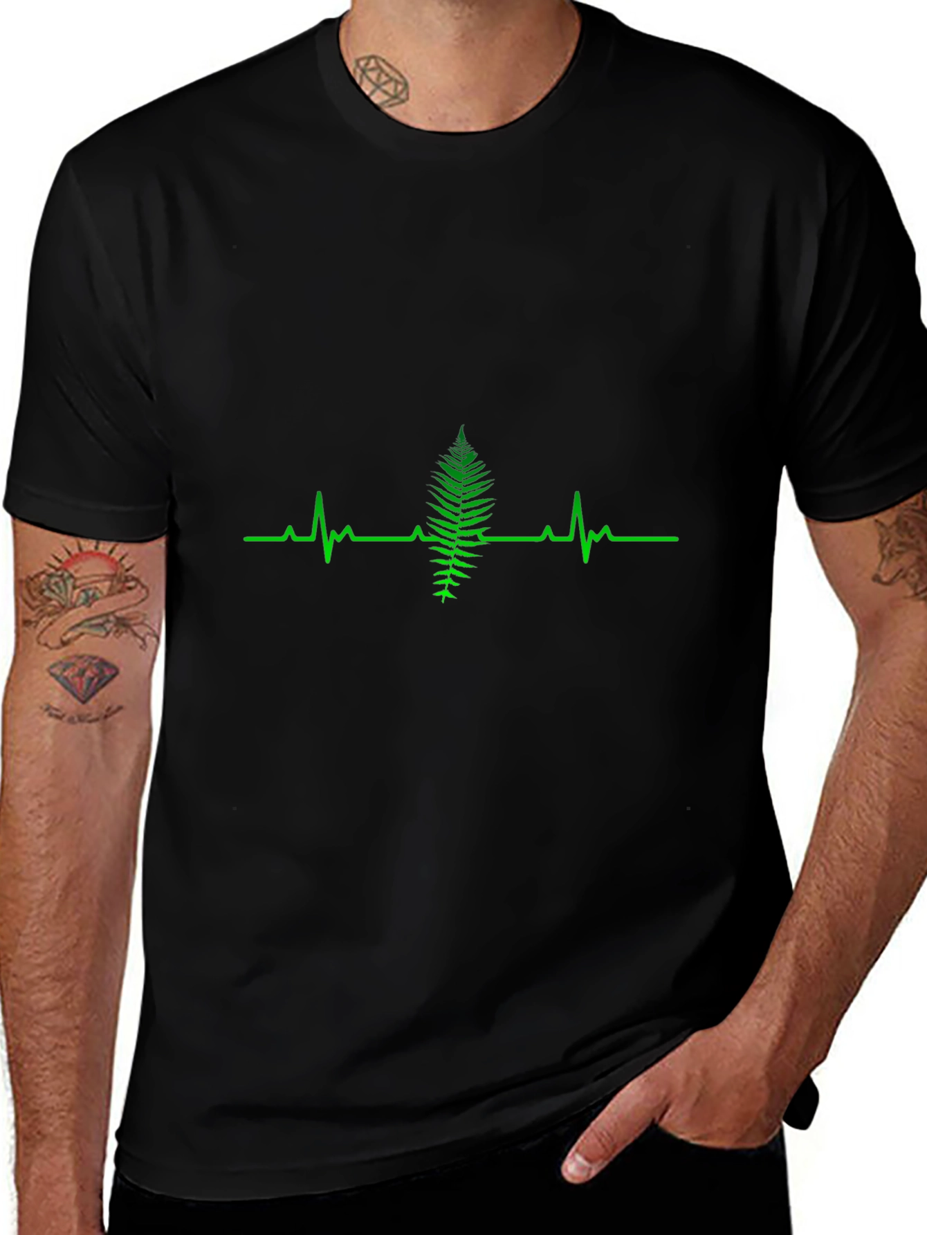 Fern Heartbeat Graphic Tee - Black Cotton T-Shirt