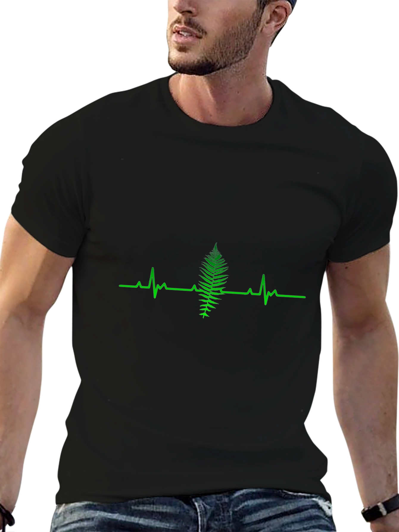 Fern Heartbeat Graphic Tee - Black Cotton T-Shirt